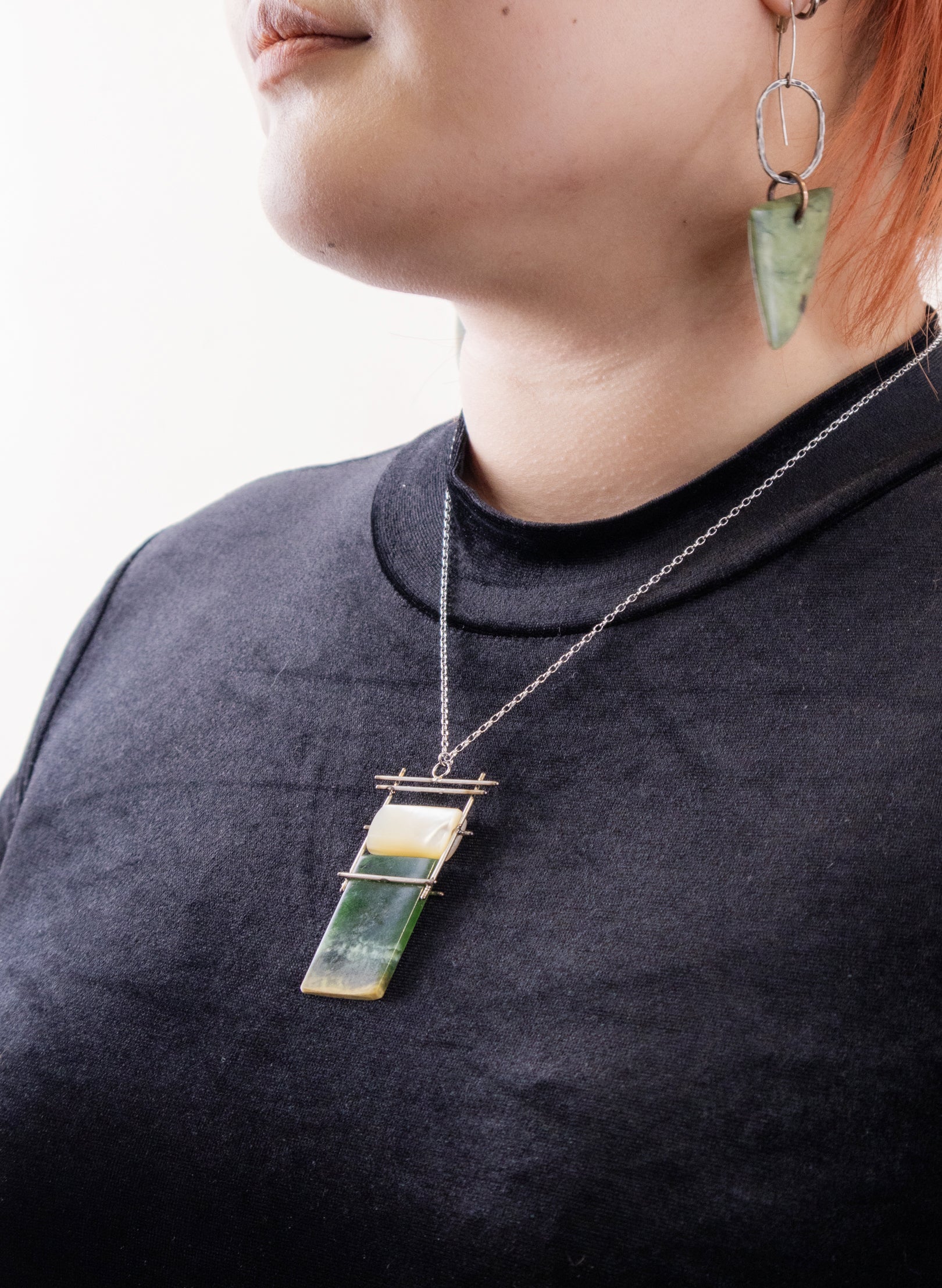 NZ Pounamu, Titanium and Mother Of Pearl Necklace