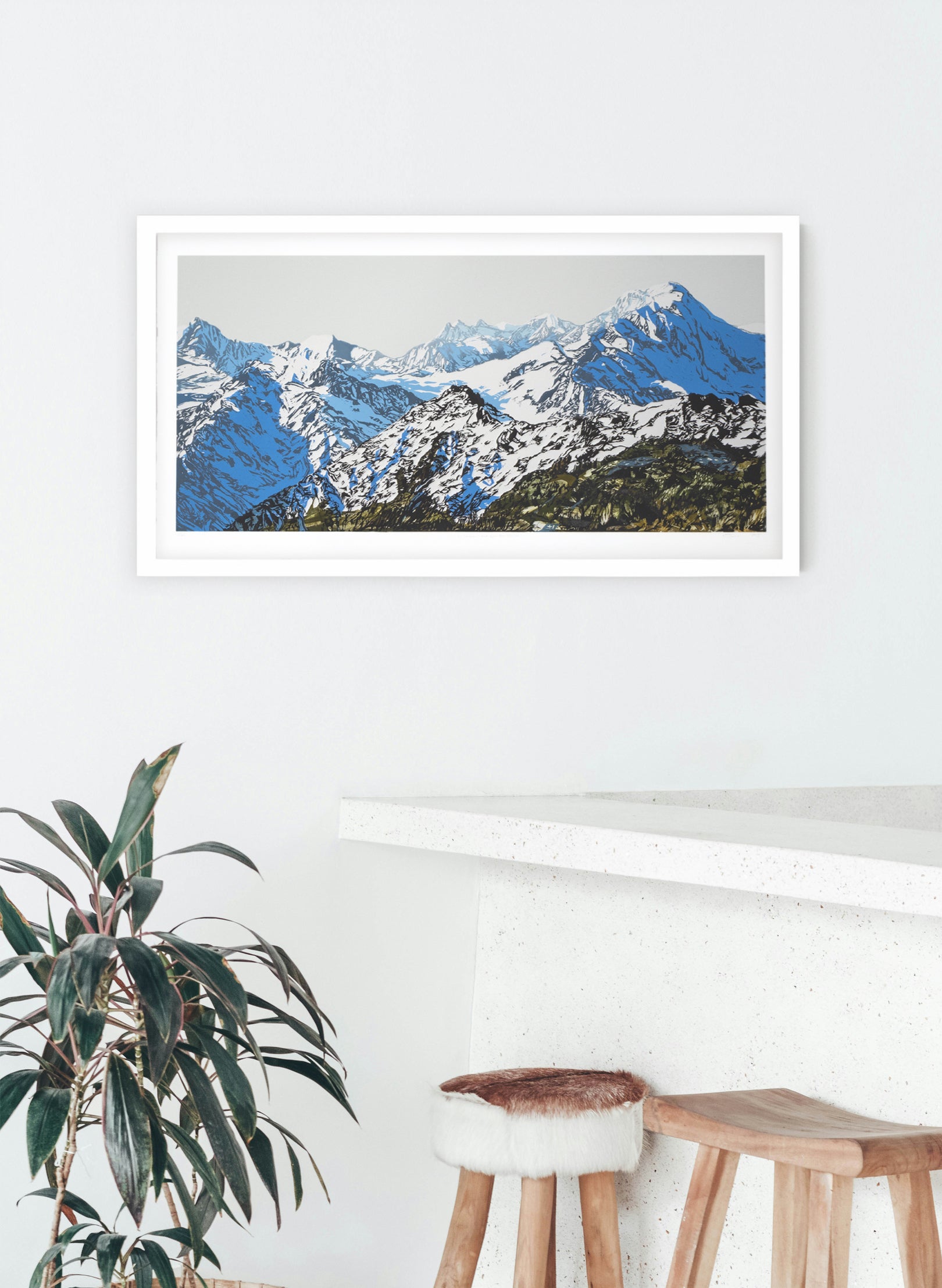 Mount Tasman & Upper Fox Glacier - Woodblock Print