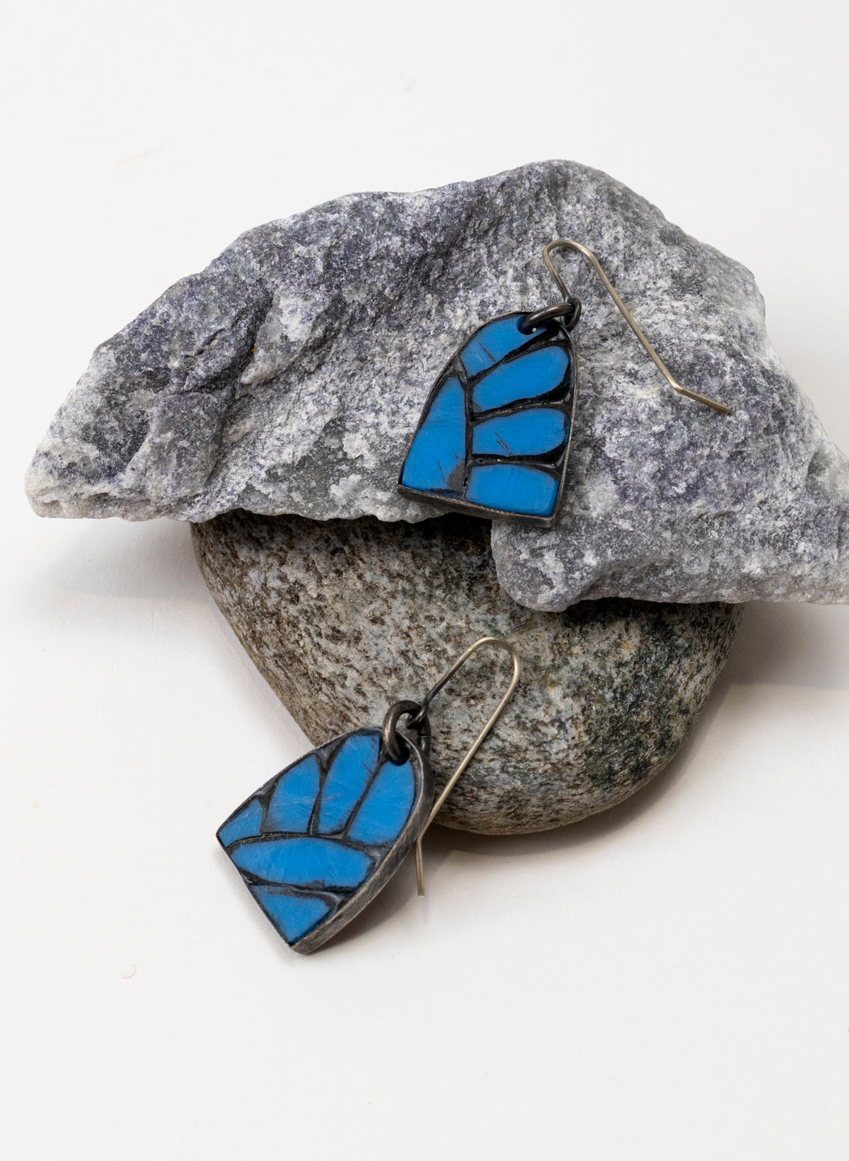 Perspex Tile Earring - Silver Blue