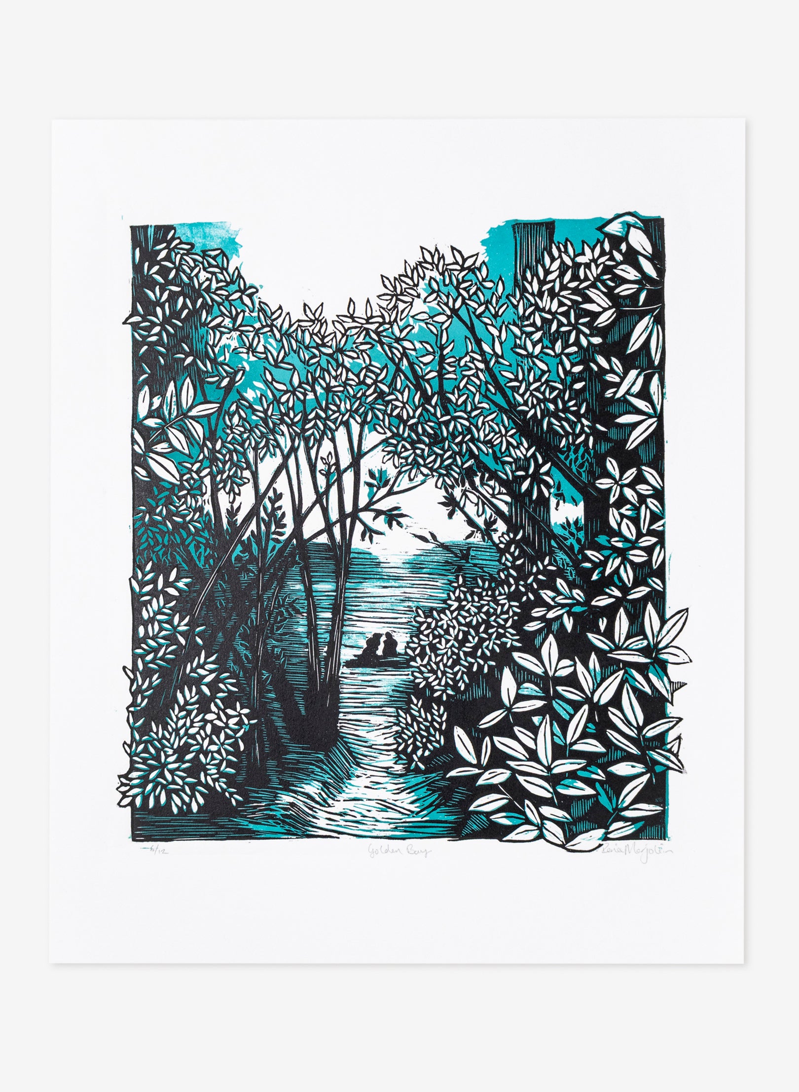 Golden Bay (Teal) - Wood Cut Print