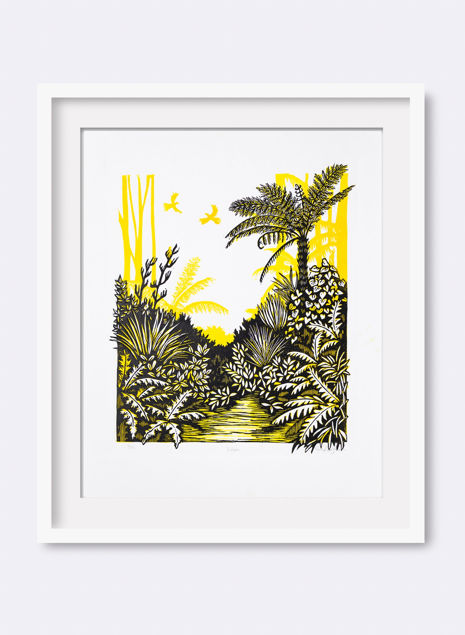 Listen (Yellow) - Wood Cut Print