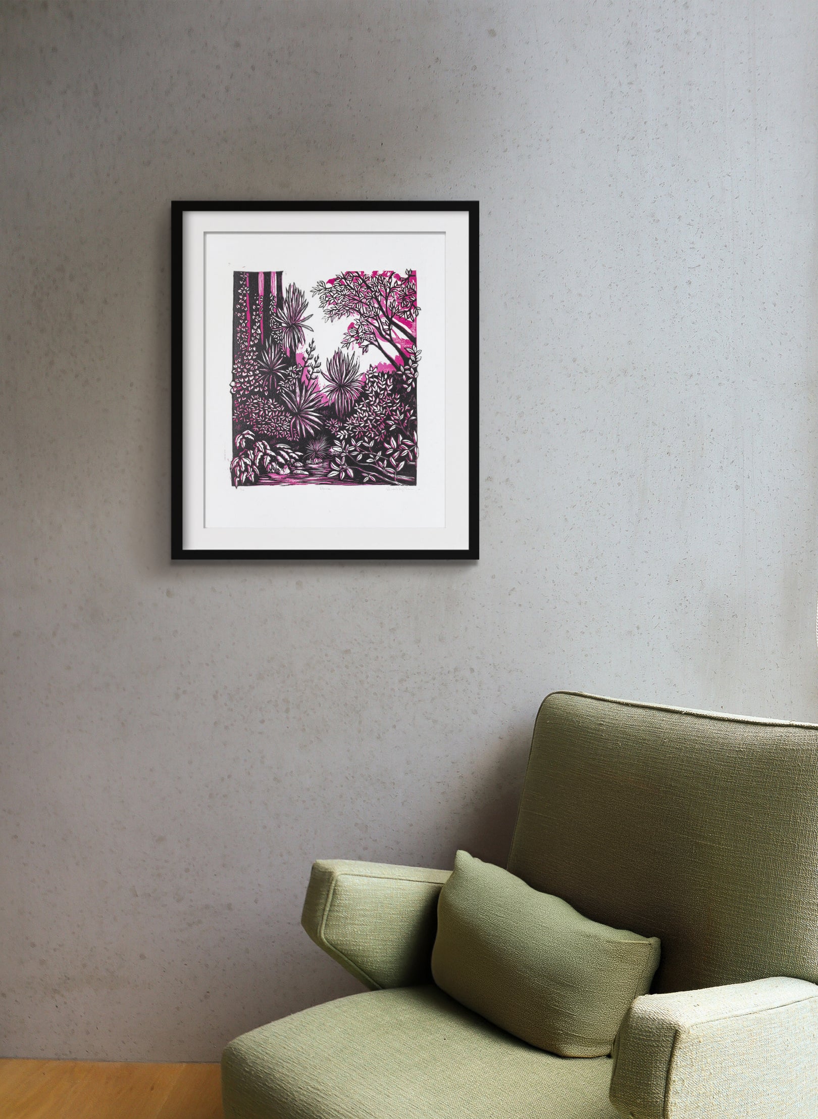 Pause (Pink) - Wood Cut Print