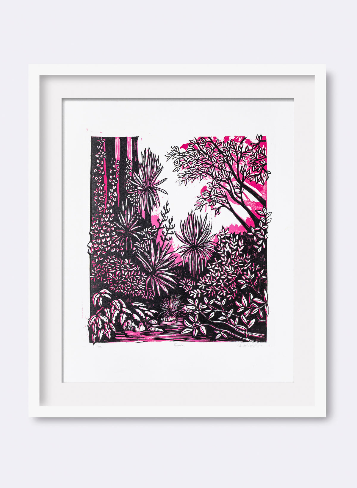 Pause (Pink) - Wood Cut Print