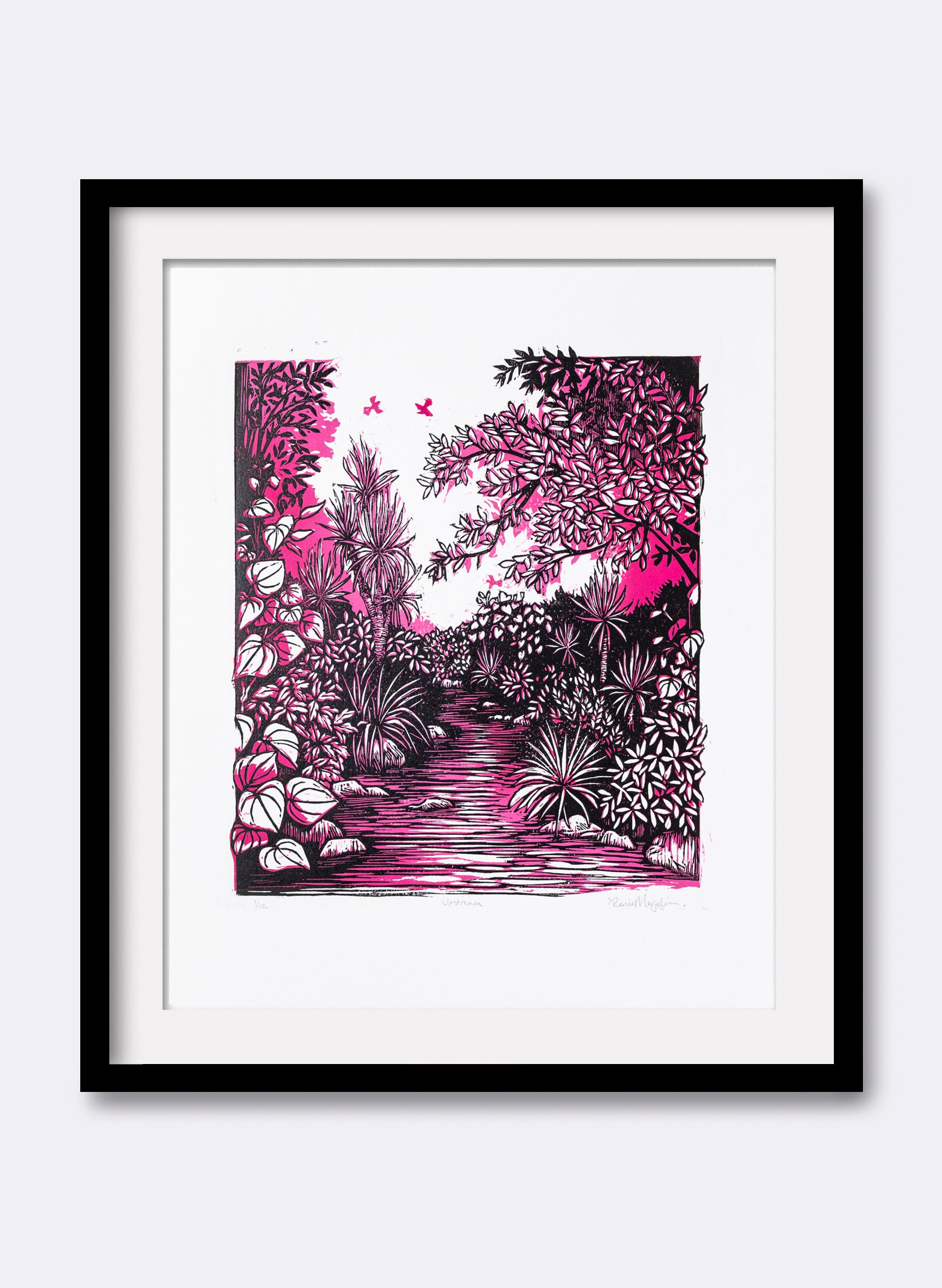 Upstream (Pink) - Wood Cut Print