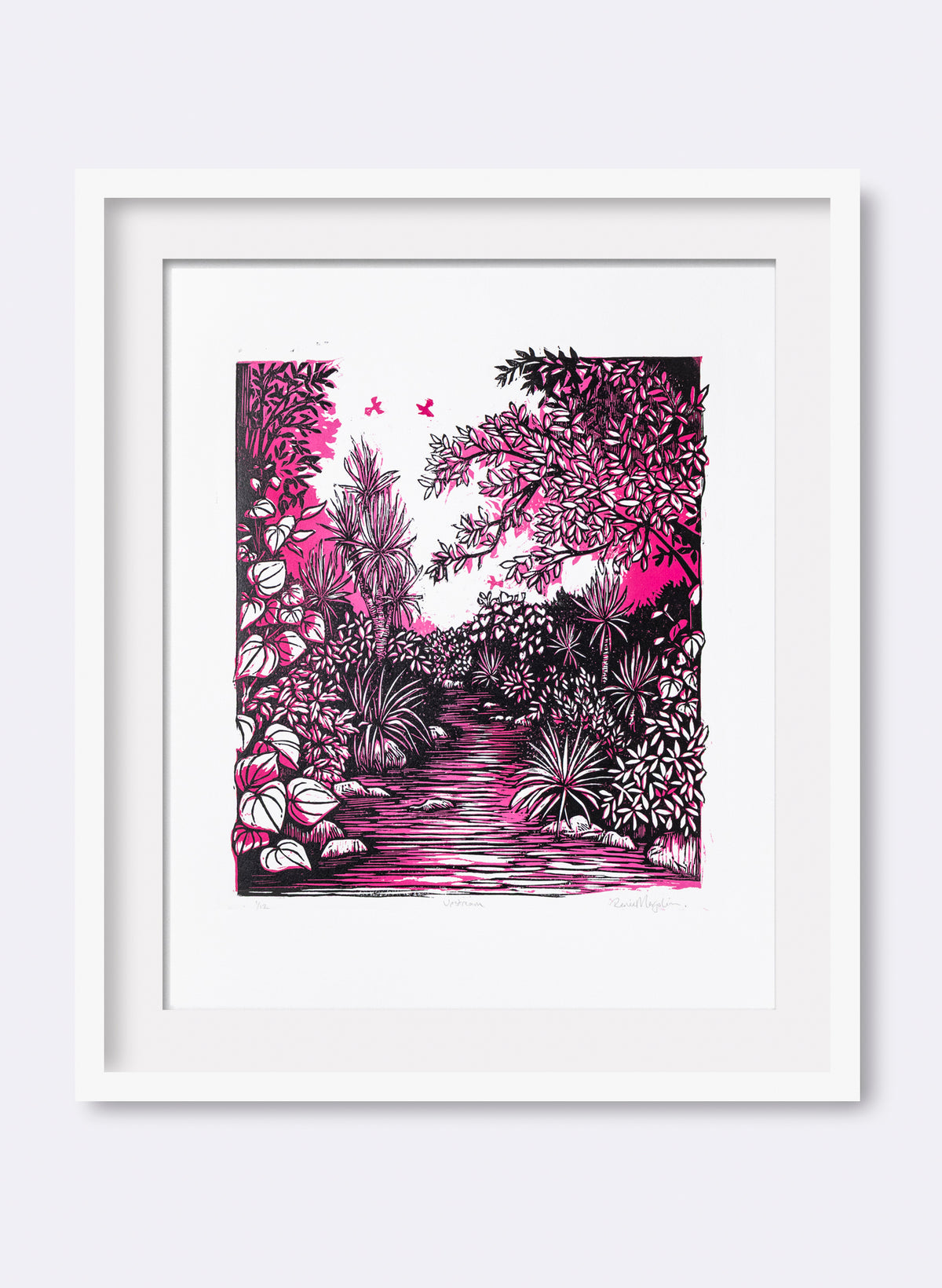 Upstream (Pink) - Wood Cut Print
