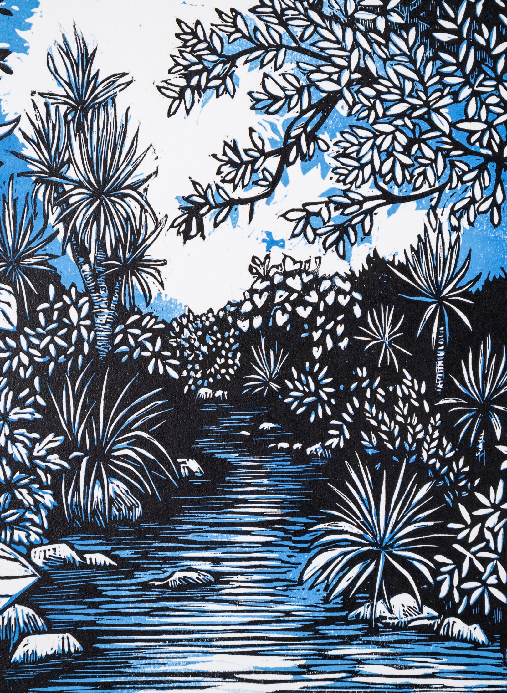 Upstream (Blue) - Wood Cut Print