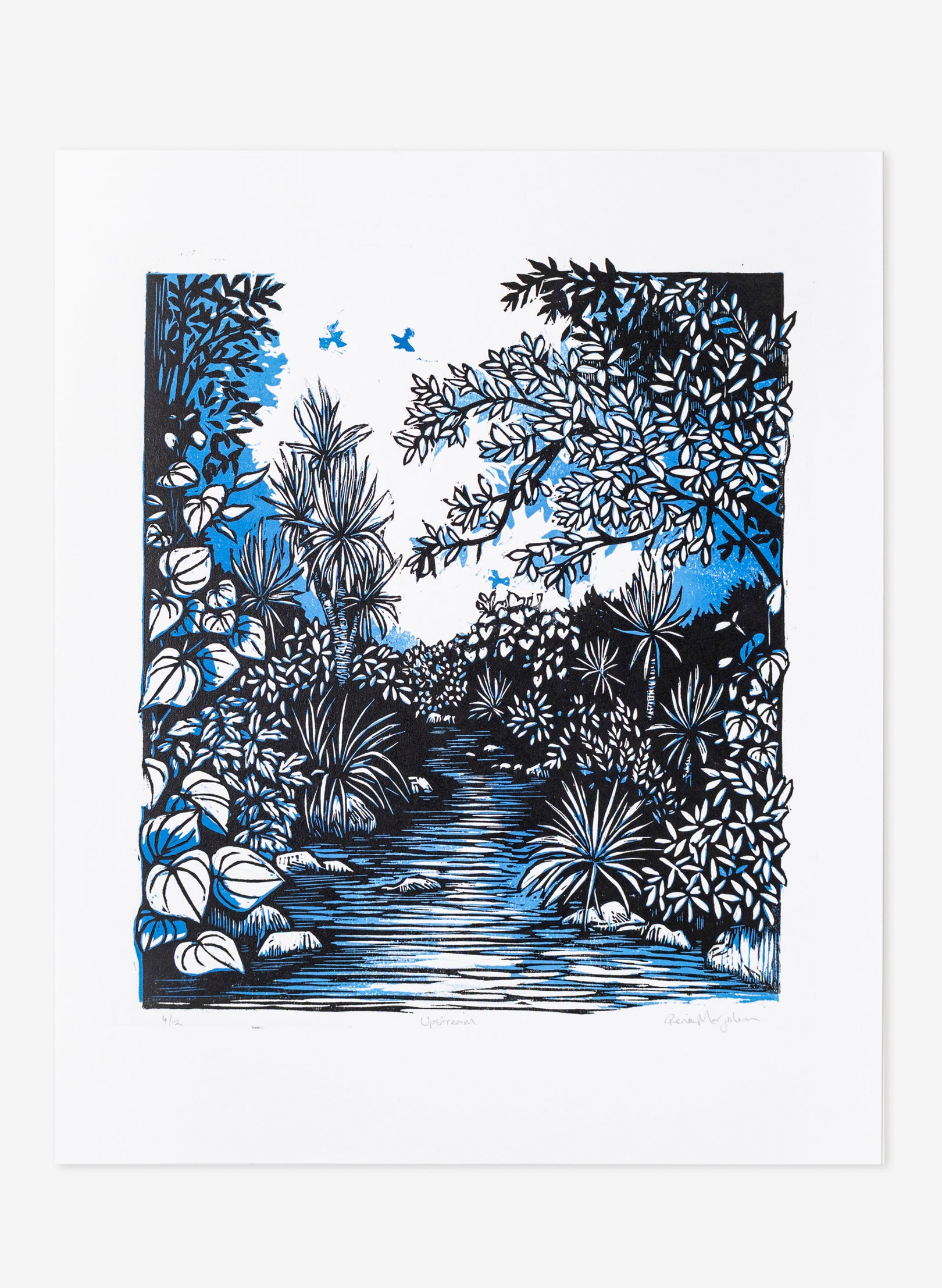 Upstream (Blue) - Wood Cut Print