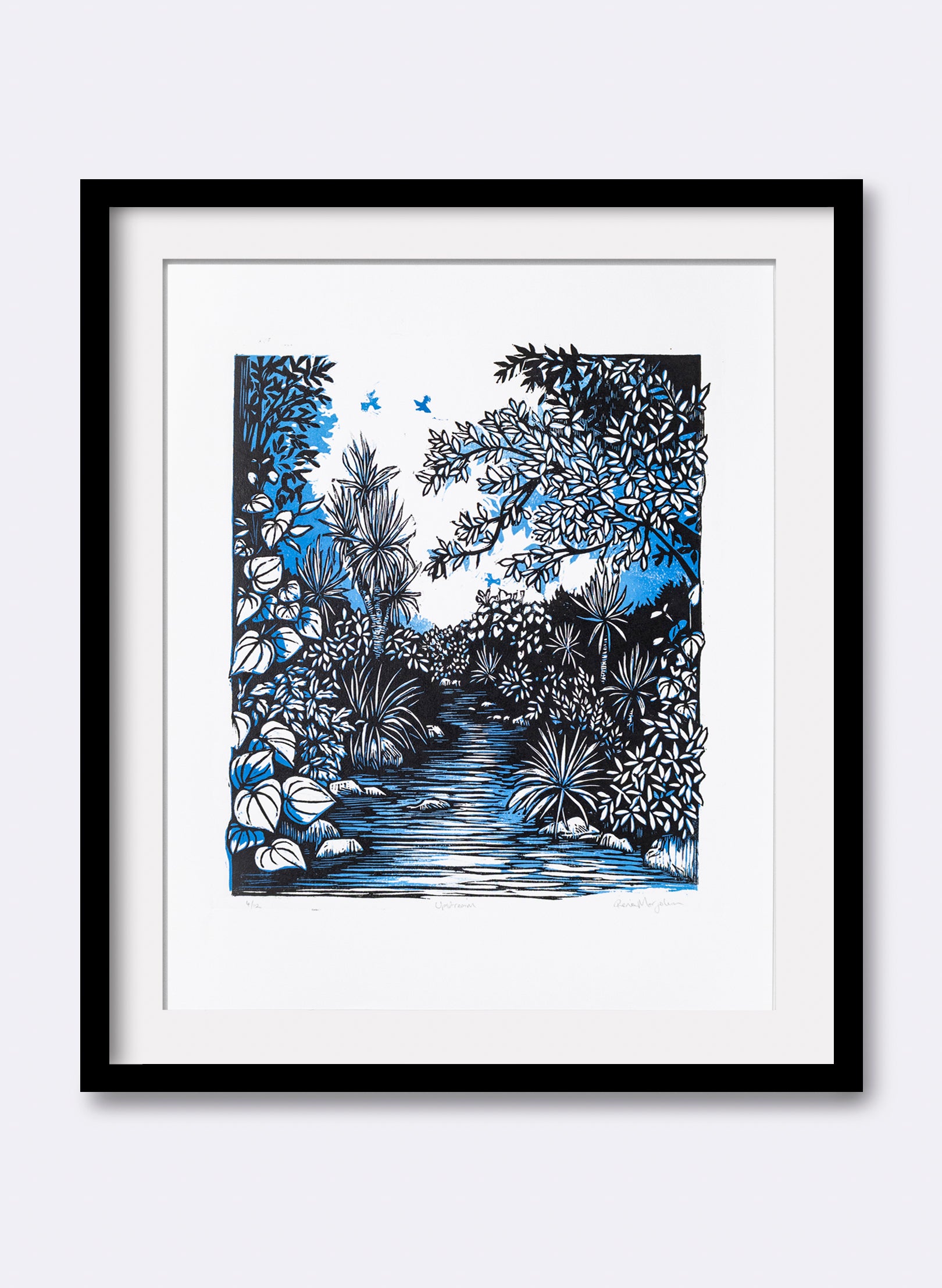 Upstream (Blue) - Wood Cut Print