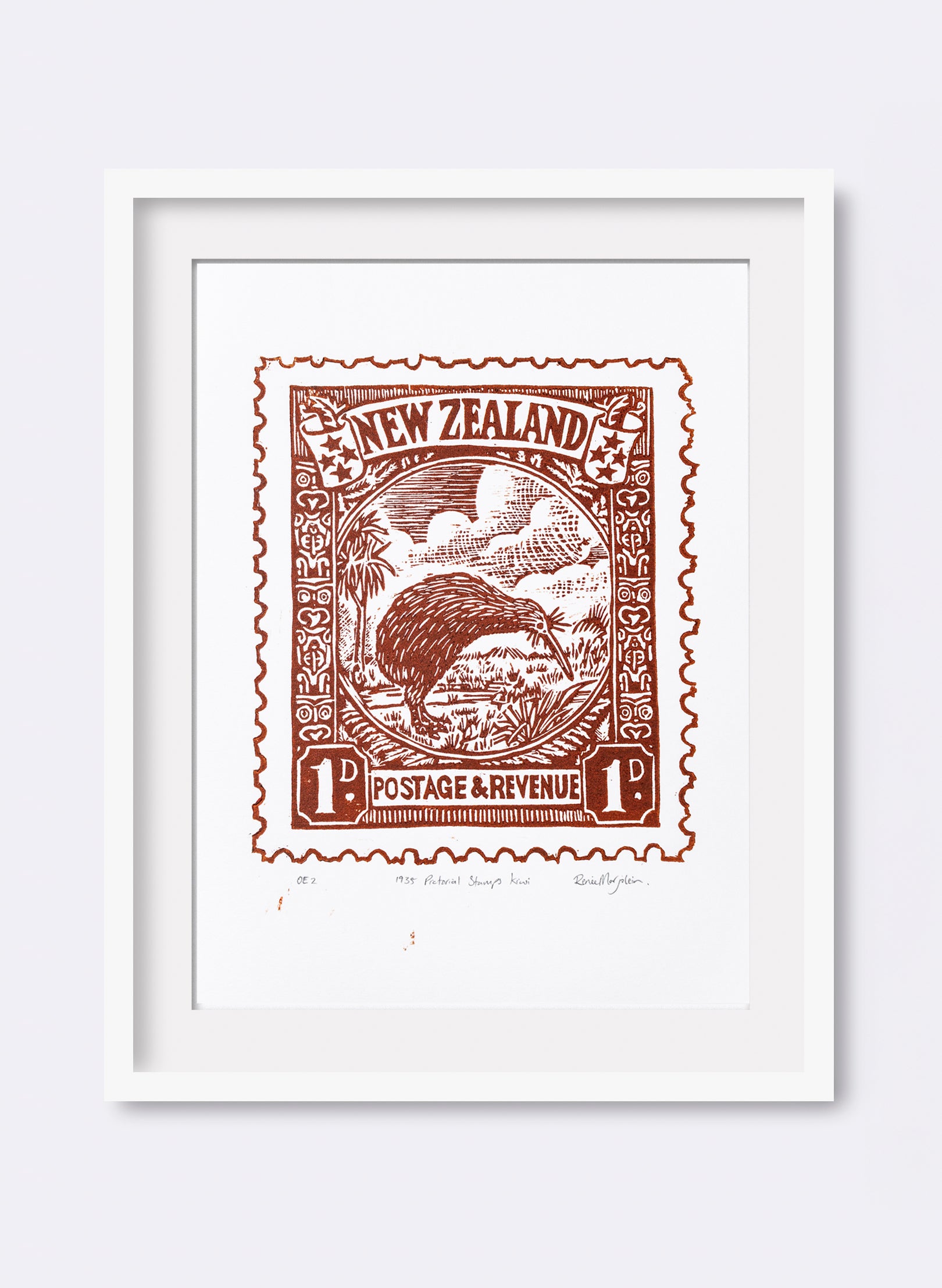 1935 Pictorial Stamps Kiwi (Colour) - Wood Cut Print