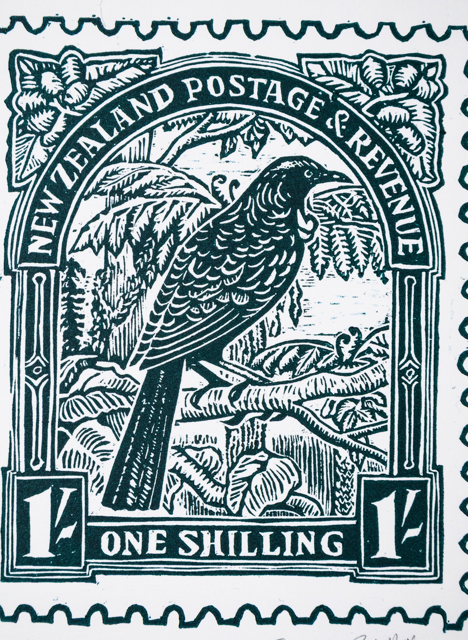 1935 Pictorial Stamps Tui (Colour) - Wood Cut Print