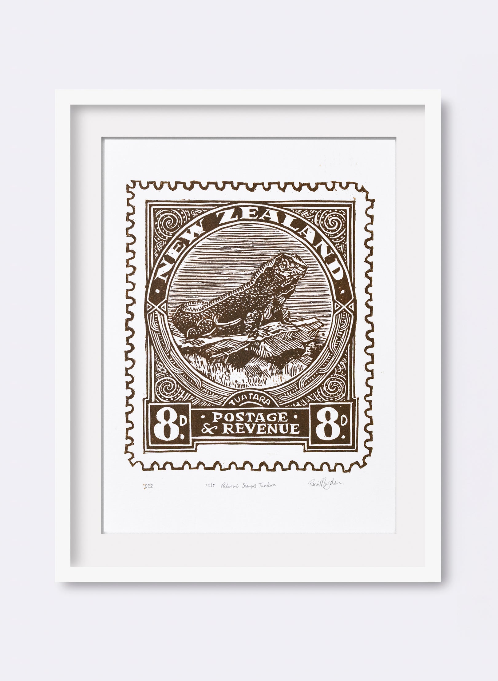 1935 Pictorial Stamps Tuatara (Colour) - Wood Cut Print