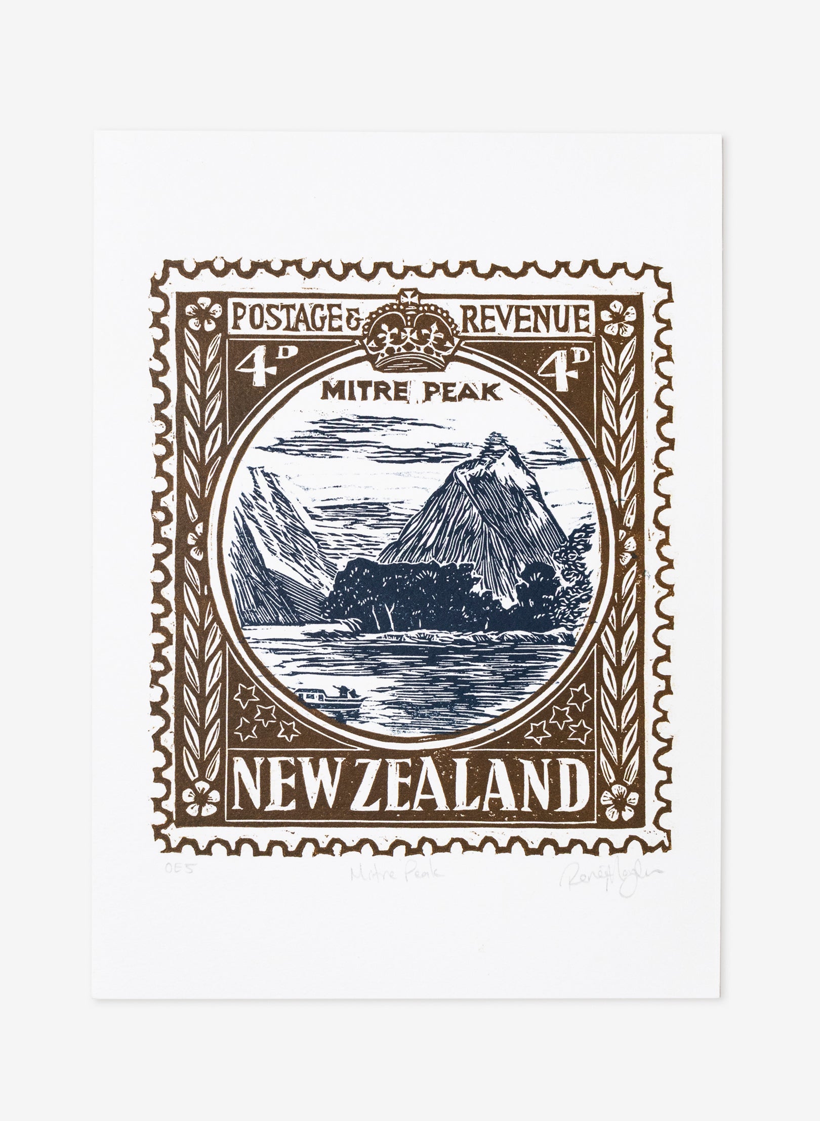 Wahine Stamp (Colour) - Wood Cut Print