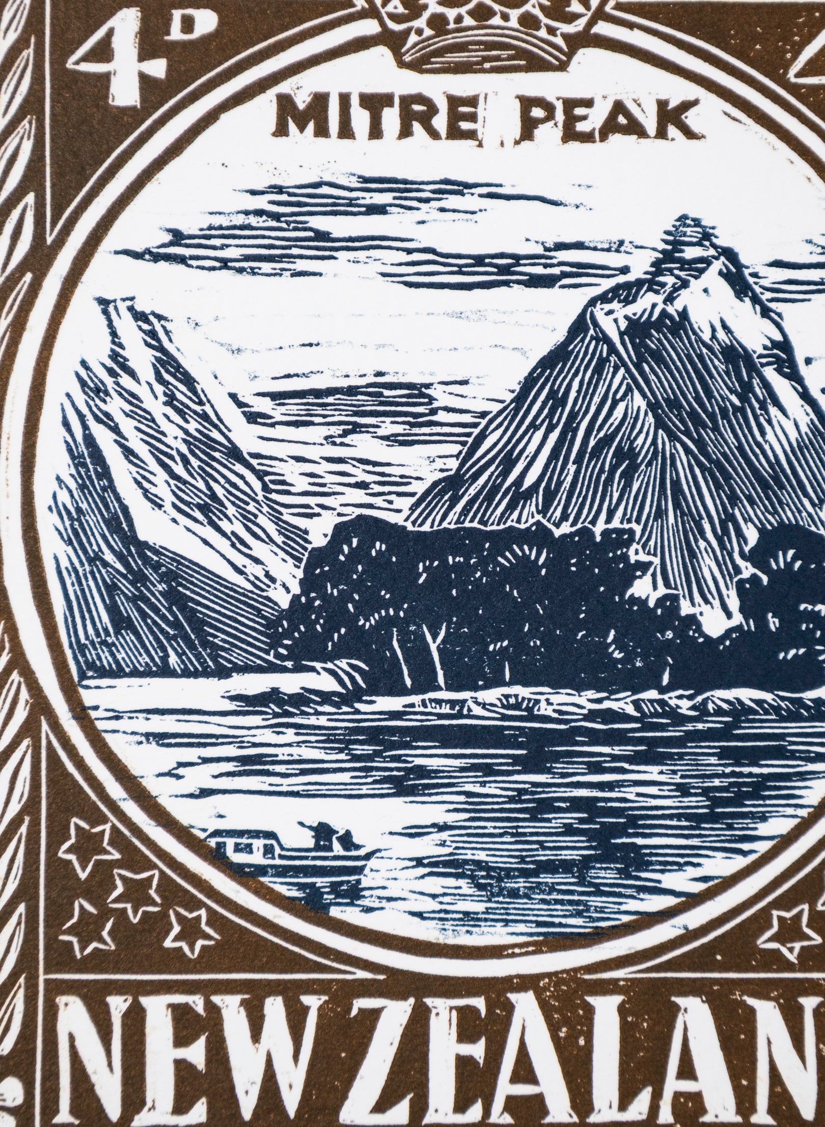 Wahine Stamp (Colour) - Wood Cut Print