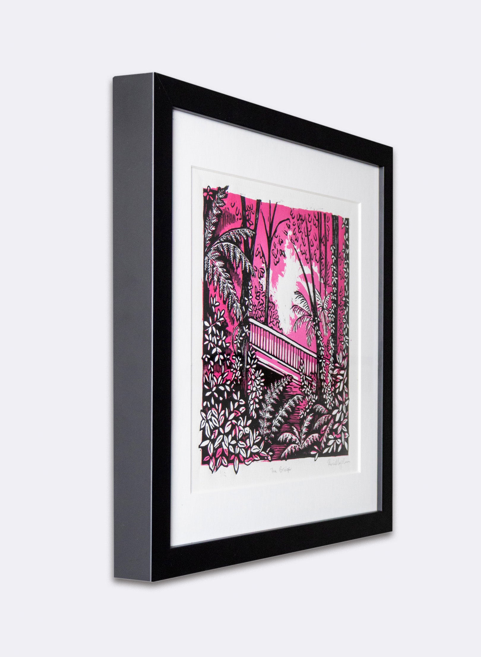 The Bridge (Pink) - Wood Cut Print Framed