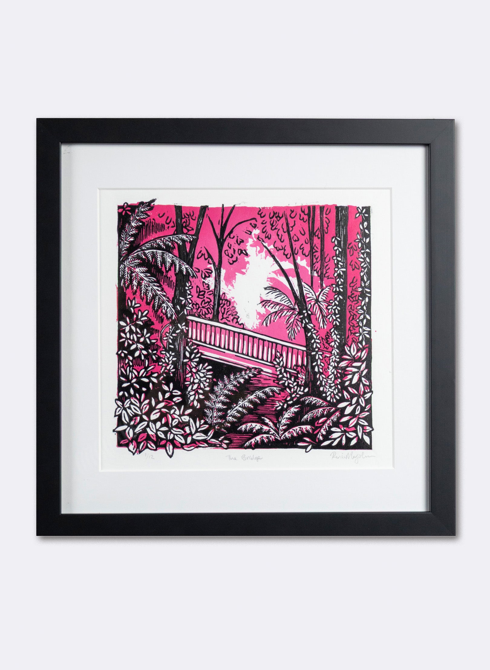 The Bridge (Pink) - Wood Cut Print Framed