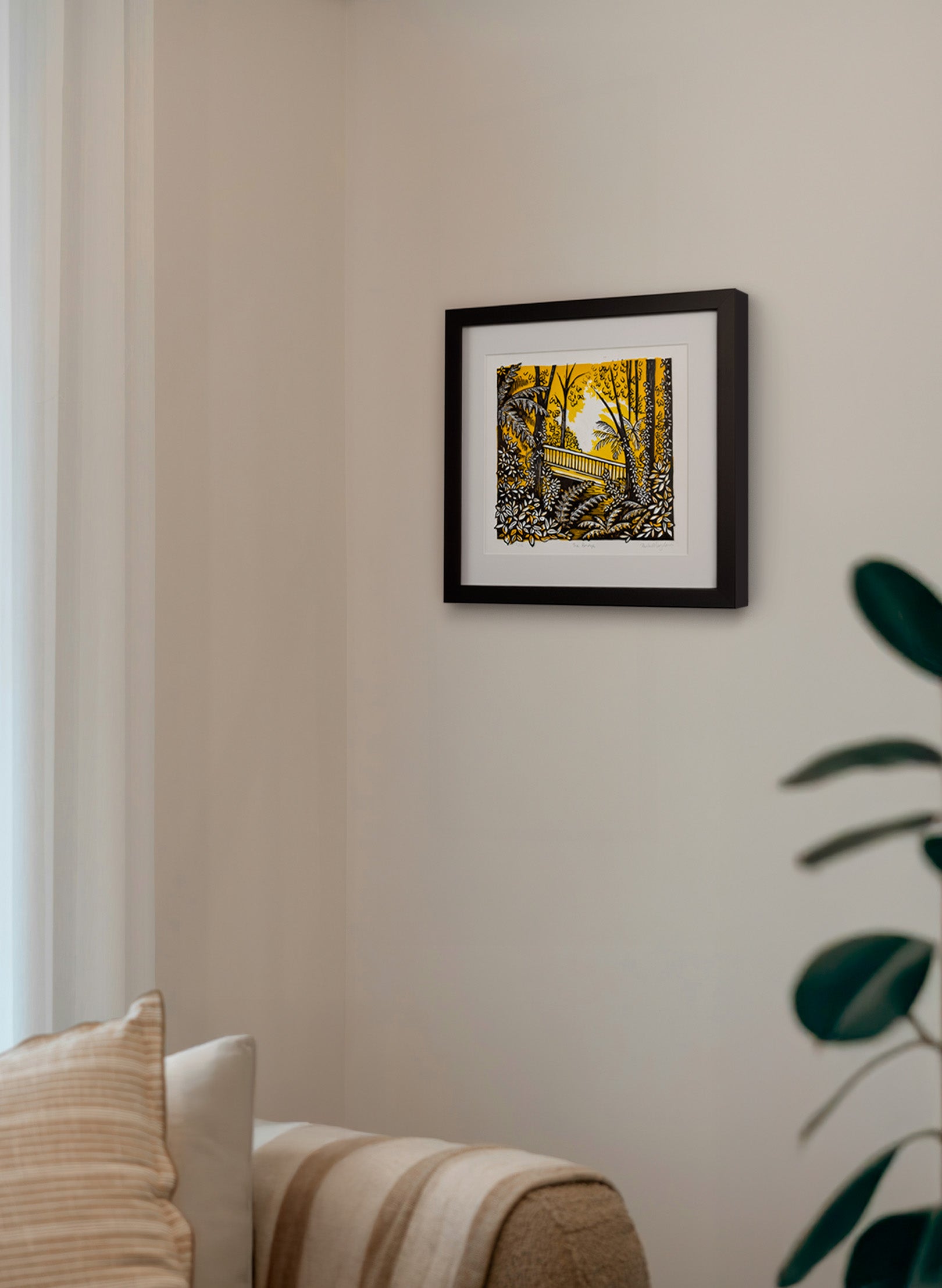 The Bridge (Orange) - Wood Cut Print Framed