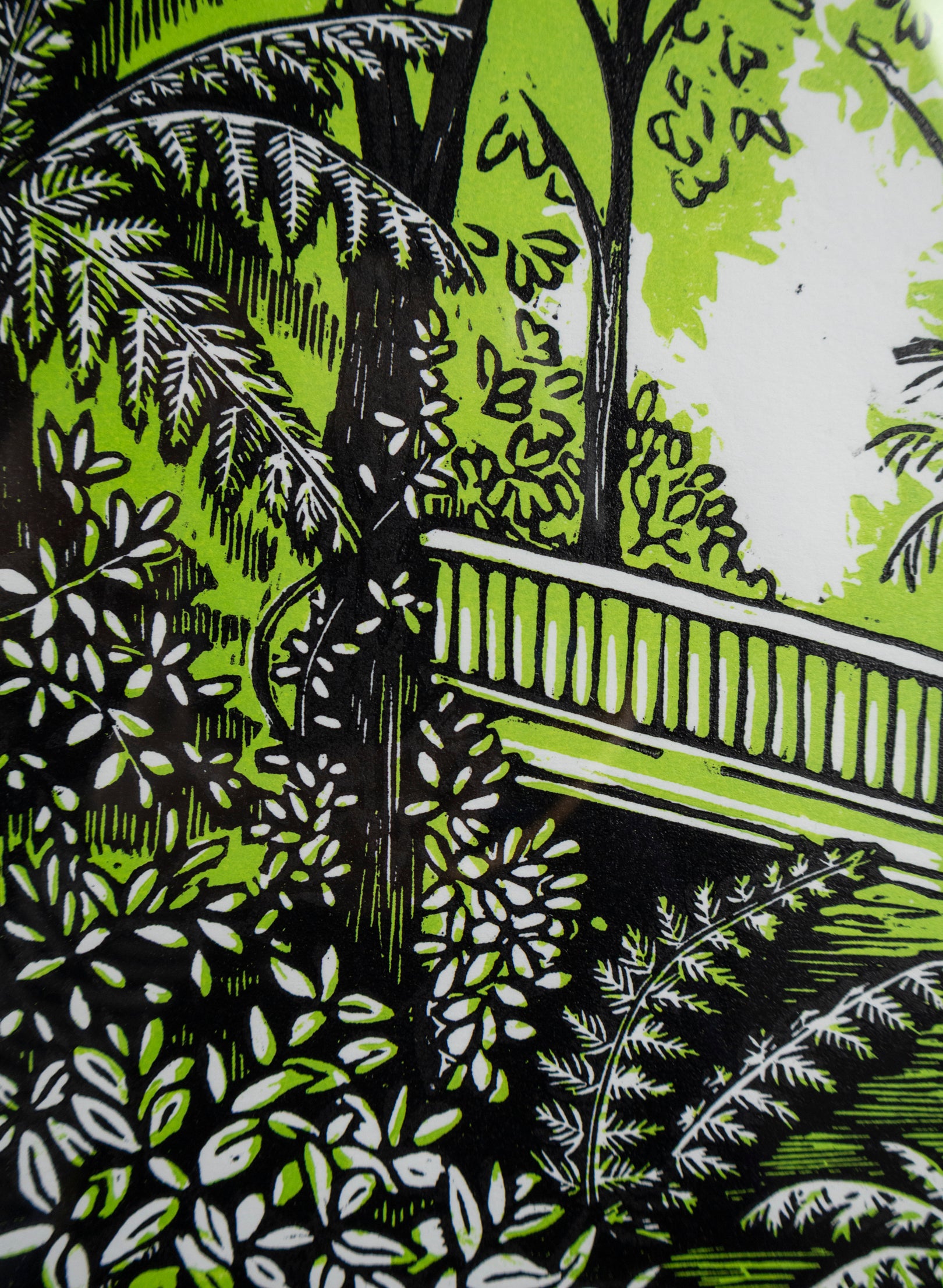 The Bridge (Green) - Wood Cut Print Framed