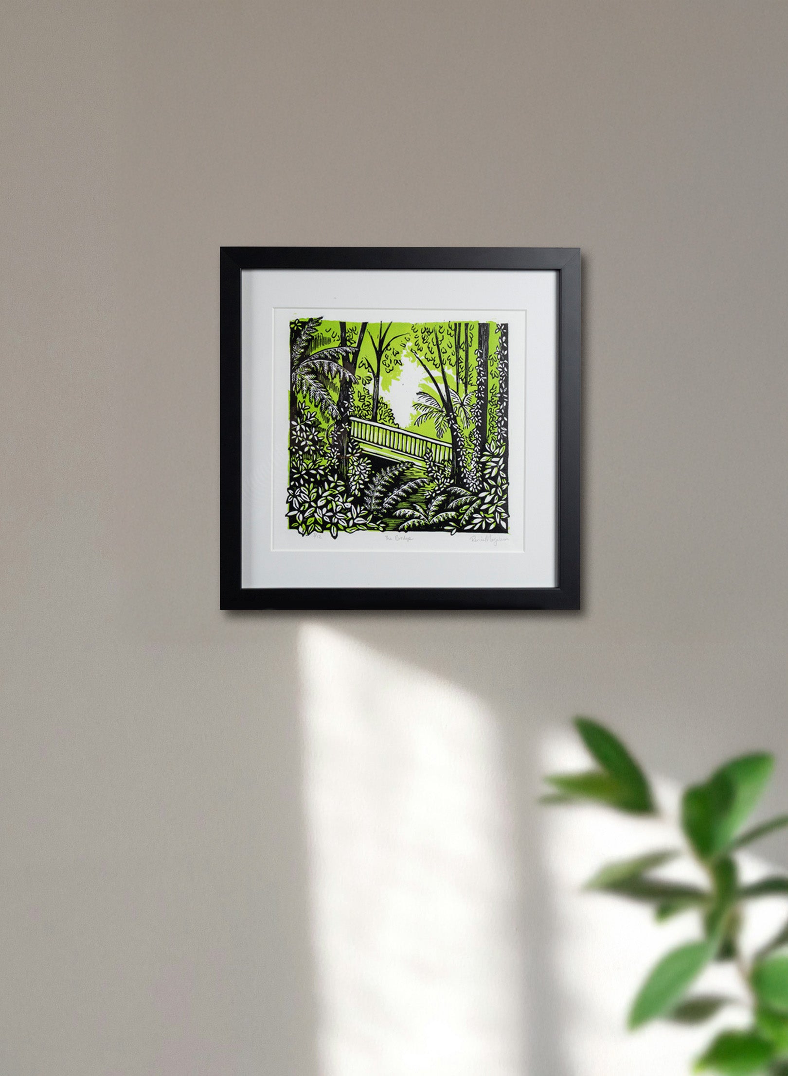 The Bridge (Green) - Wood Cut Print Framed