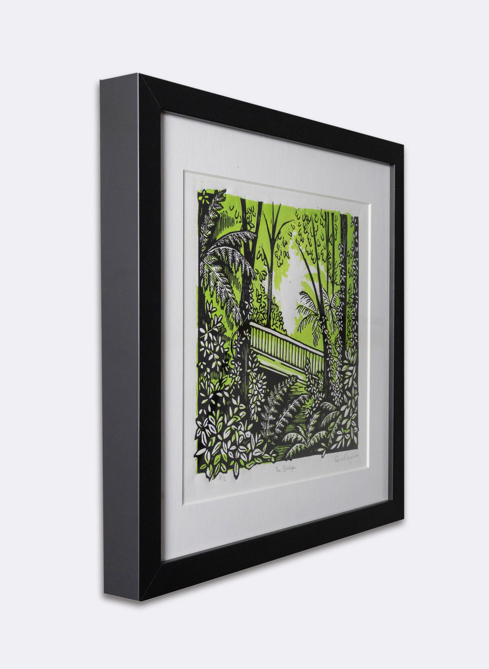 The Bridge (Green) - Wood Cut Print Framed