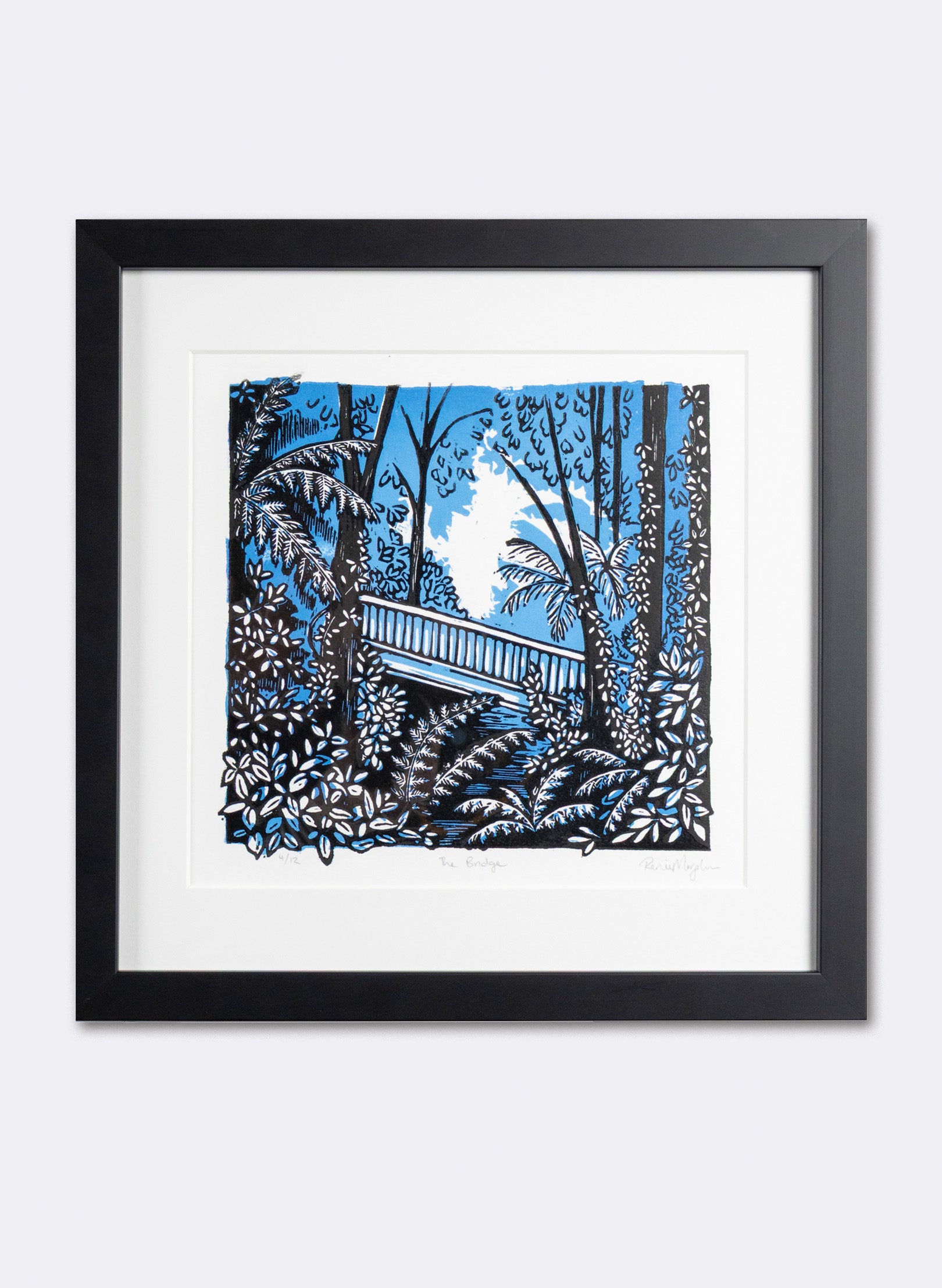 The Bridge (Blue) - Wood Cut Print Framed