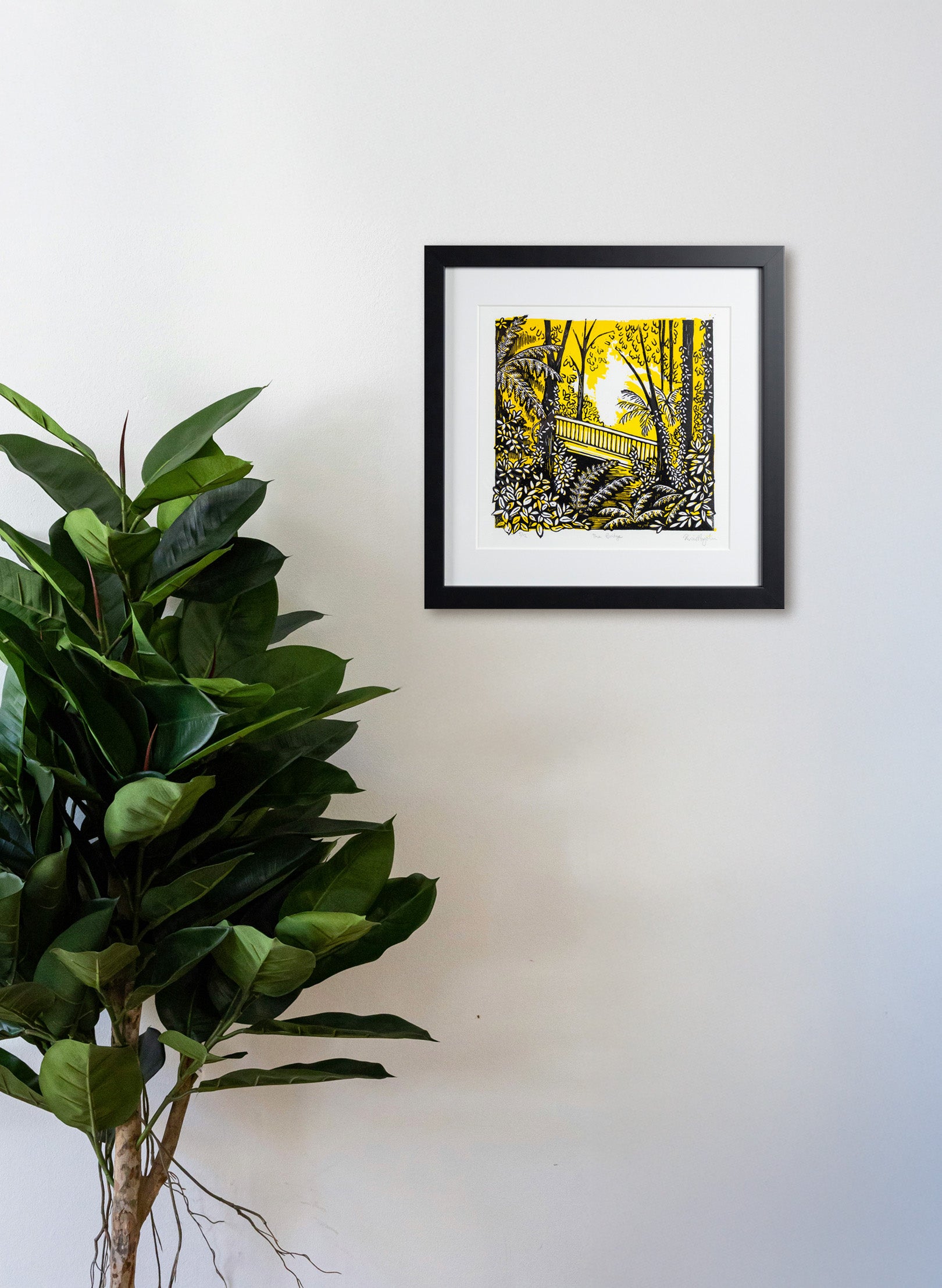 The Bridge (Yellow) - Wood Cut Print Framed