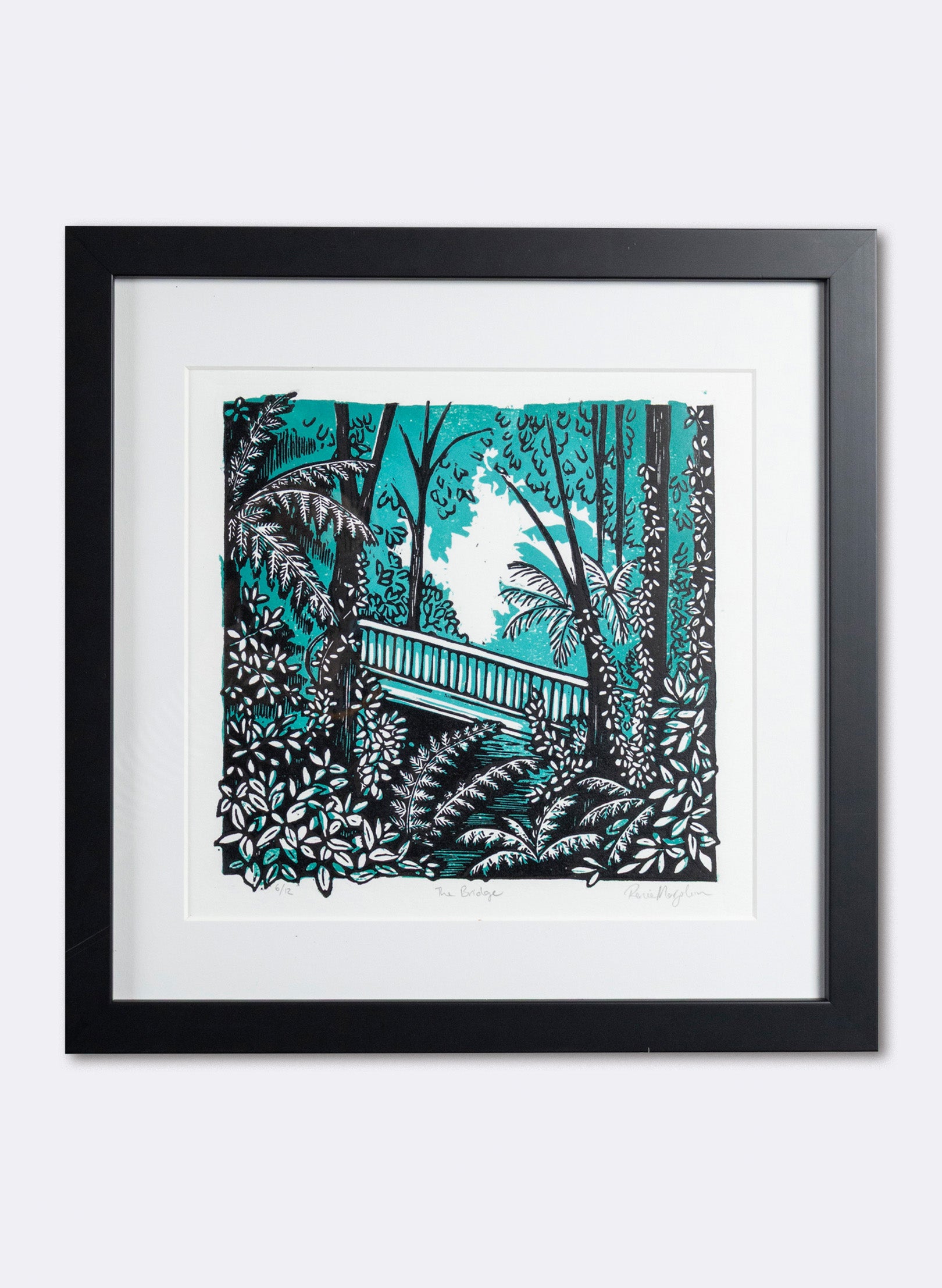 The Bridge (Teal) - Wood Cut Print Framed