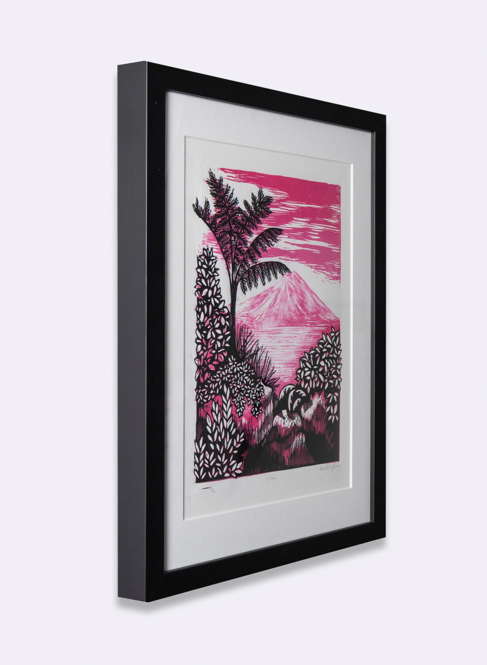 View (Pink) - Wood Cut Print Framed