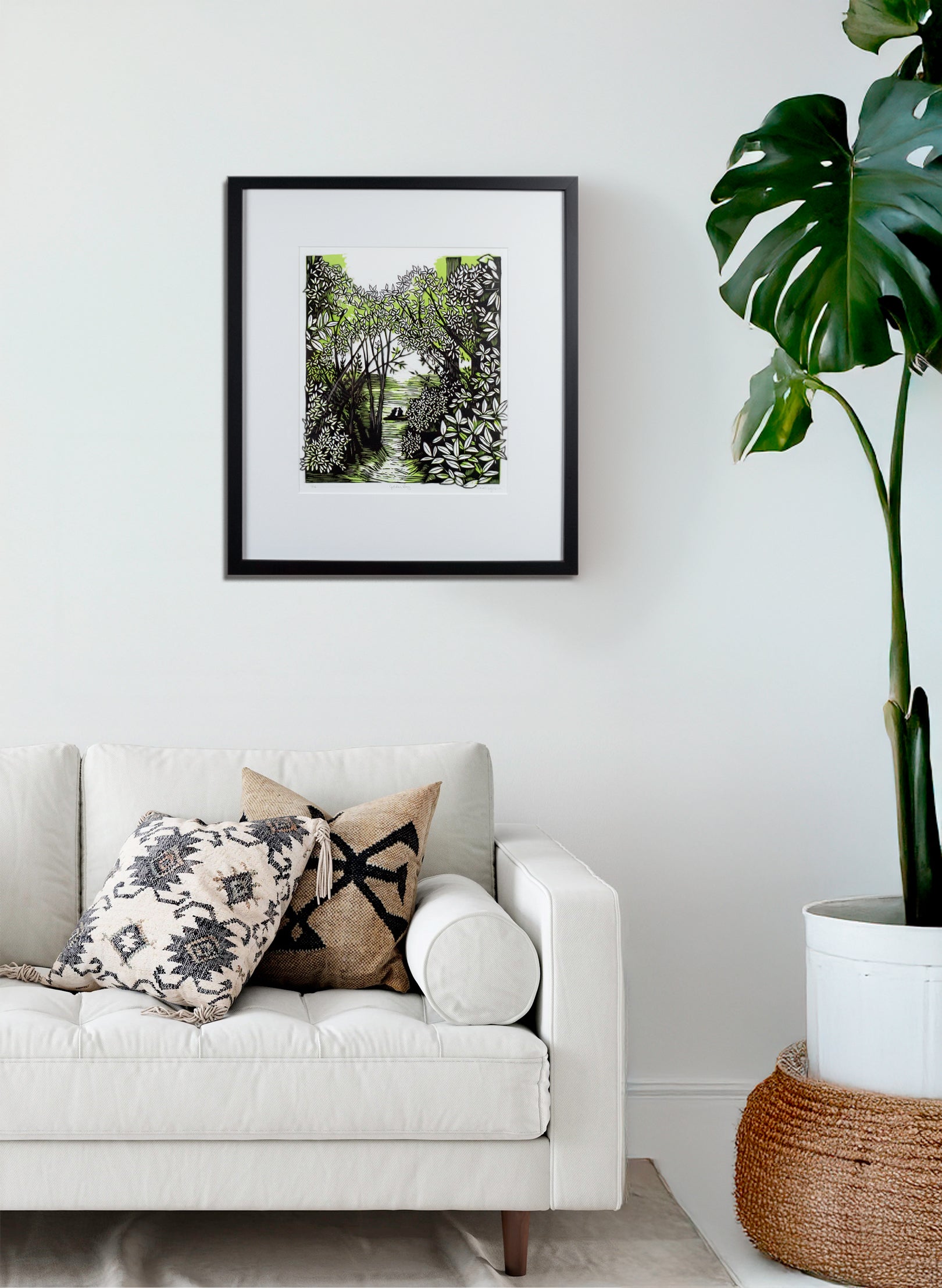Golden Bay (Green) - Wood Cut Print Framed