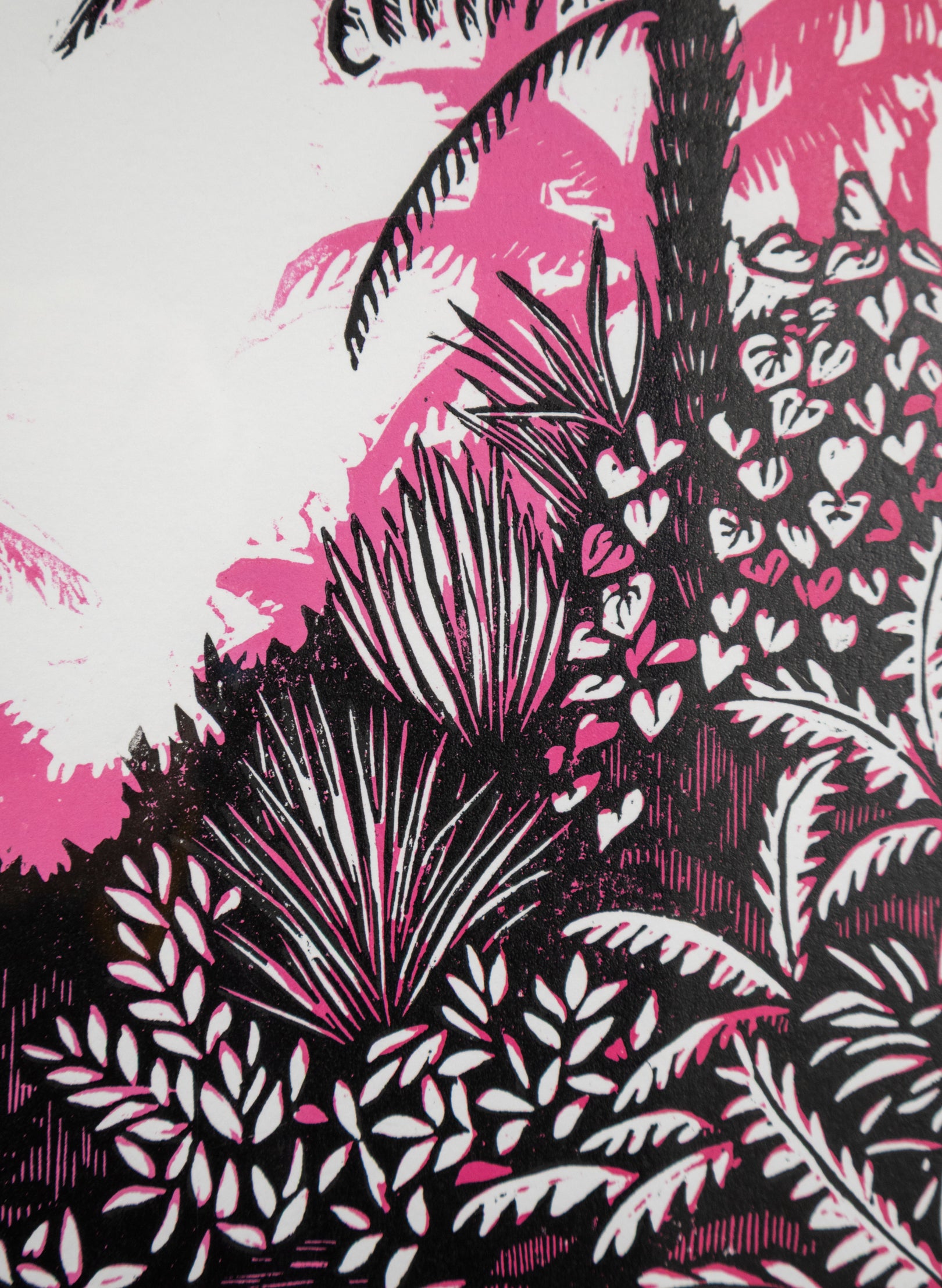 Listen (Pink) - Wood Cut Print Framed