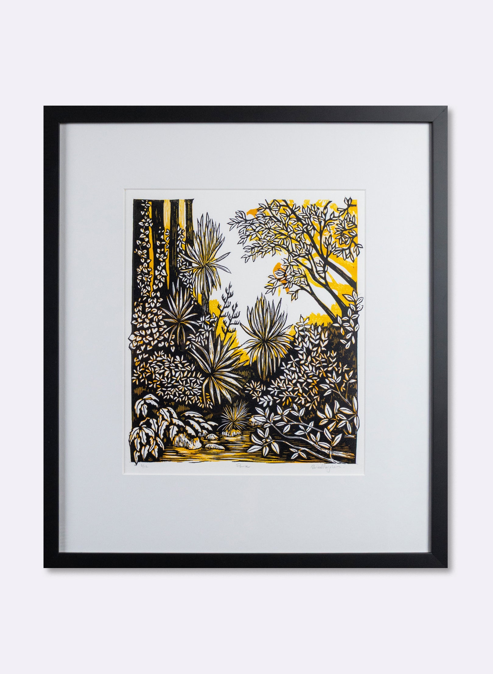 Pause (Yellow) - Wood Cut Print Framed