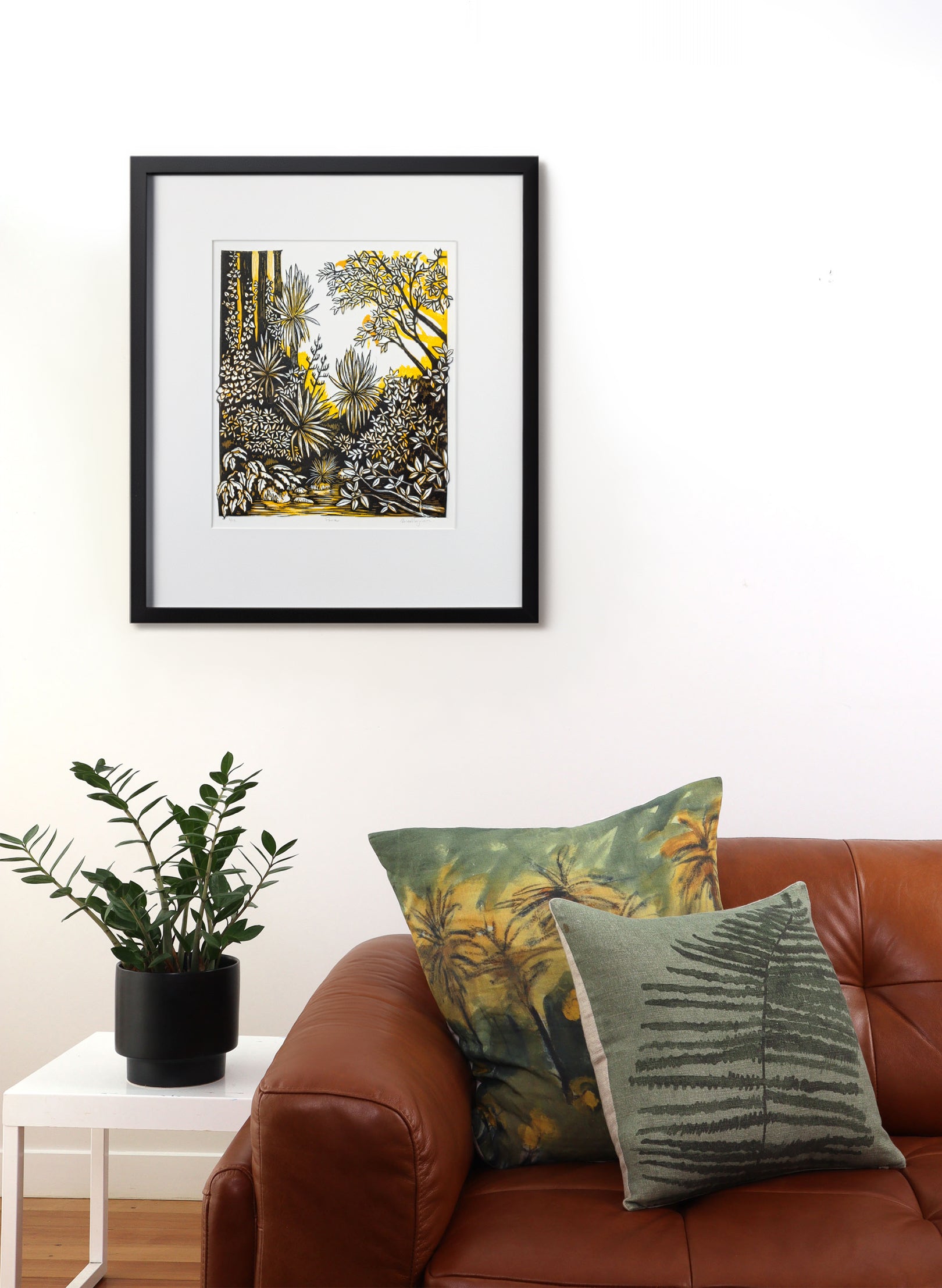 Pause (Yellow) - Wood Cut Print Framed