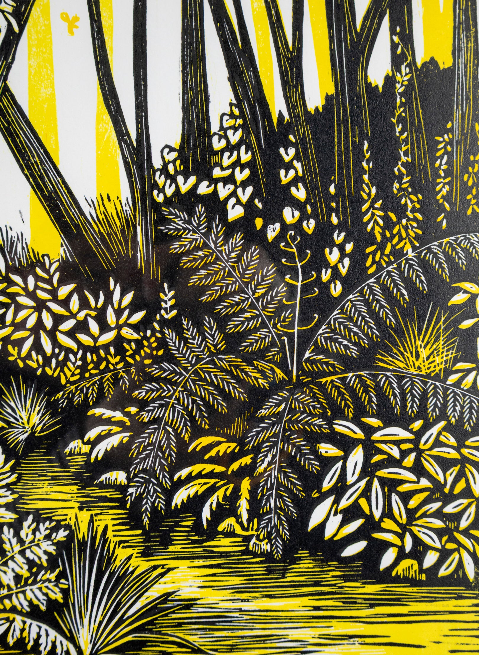 Wander (Yellow) - Wood Cut Print Framed