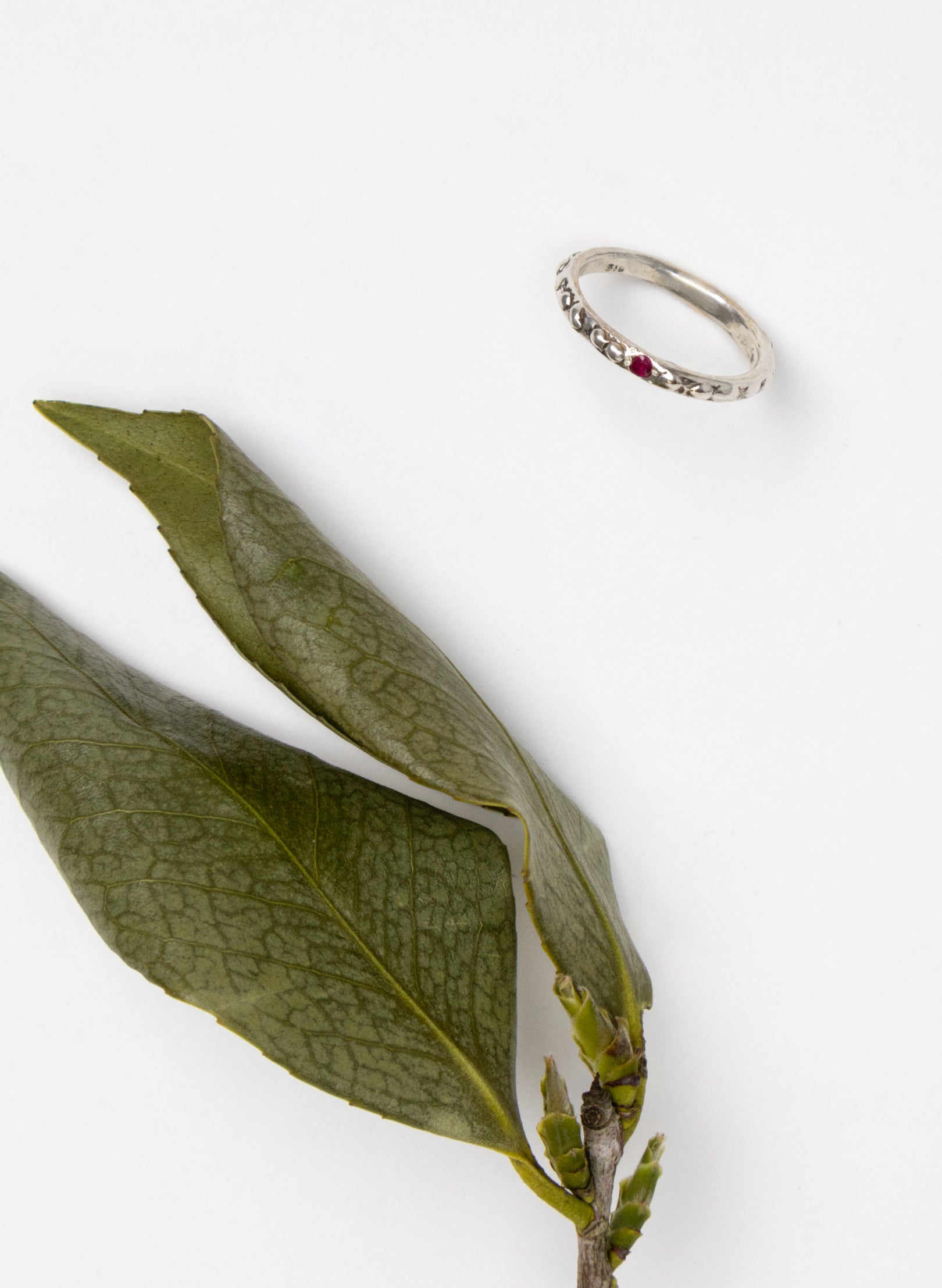 Fluid Silver Stacking Ring + Ruby
