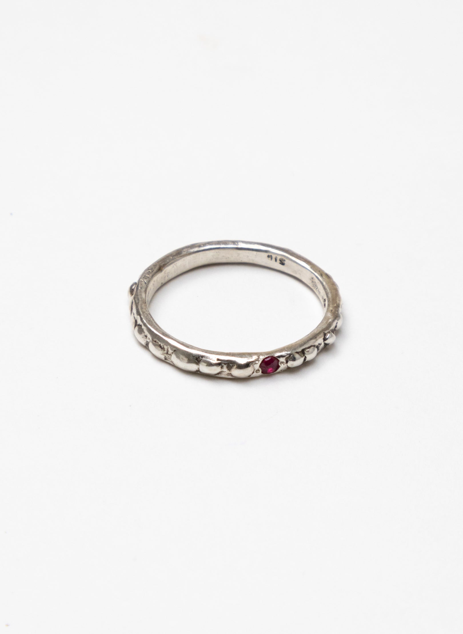 Fluid Silver Stacking Ring + Ruby