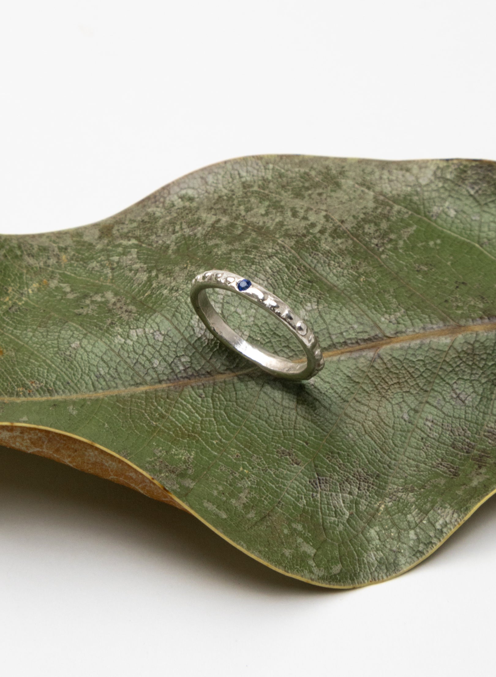 Fluid Silver Stacking Ring + Sapphire