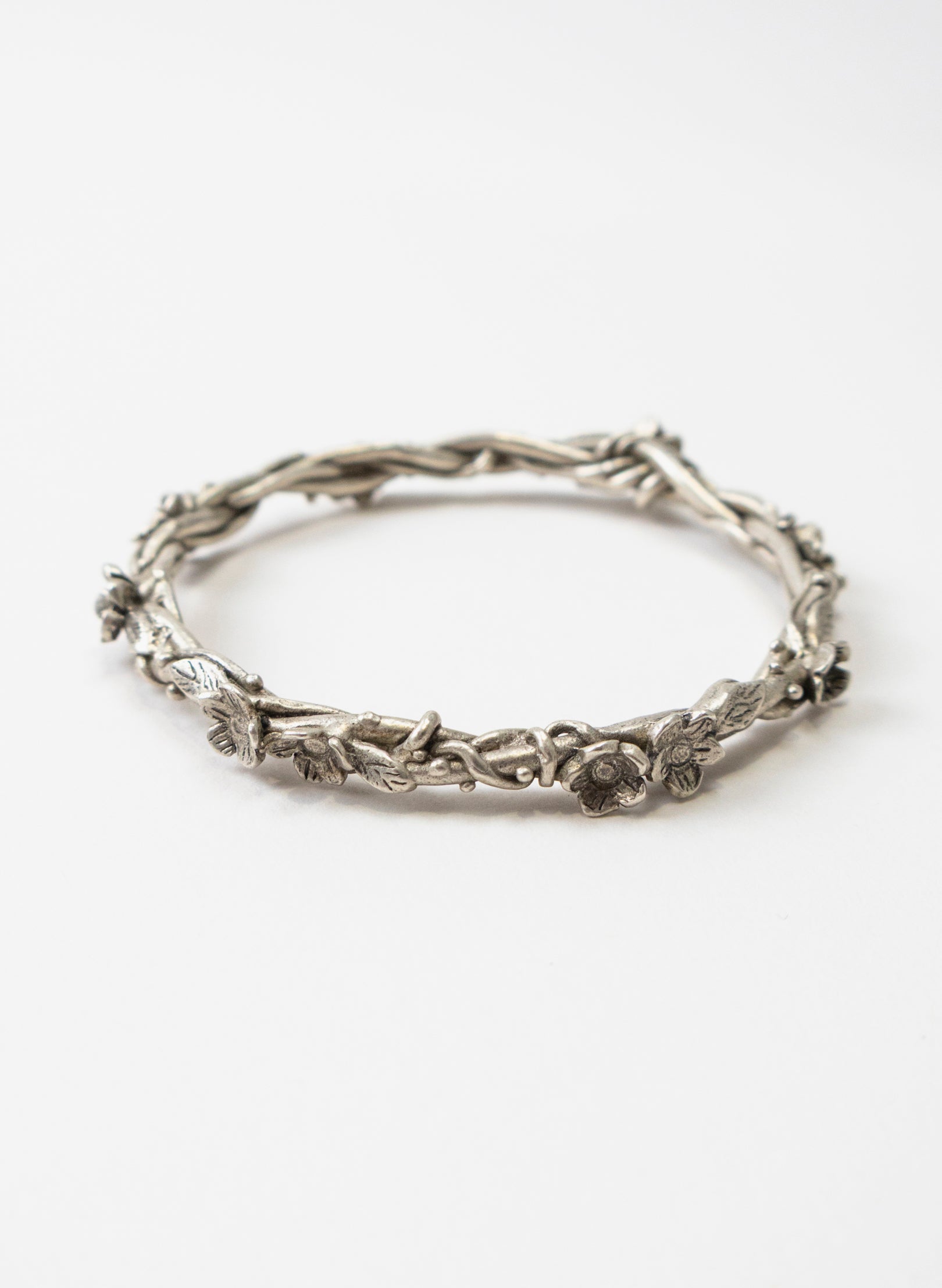 Flower and Leaf Bangle - Sterling Silver