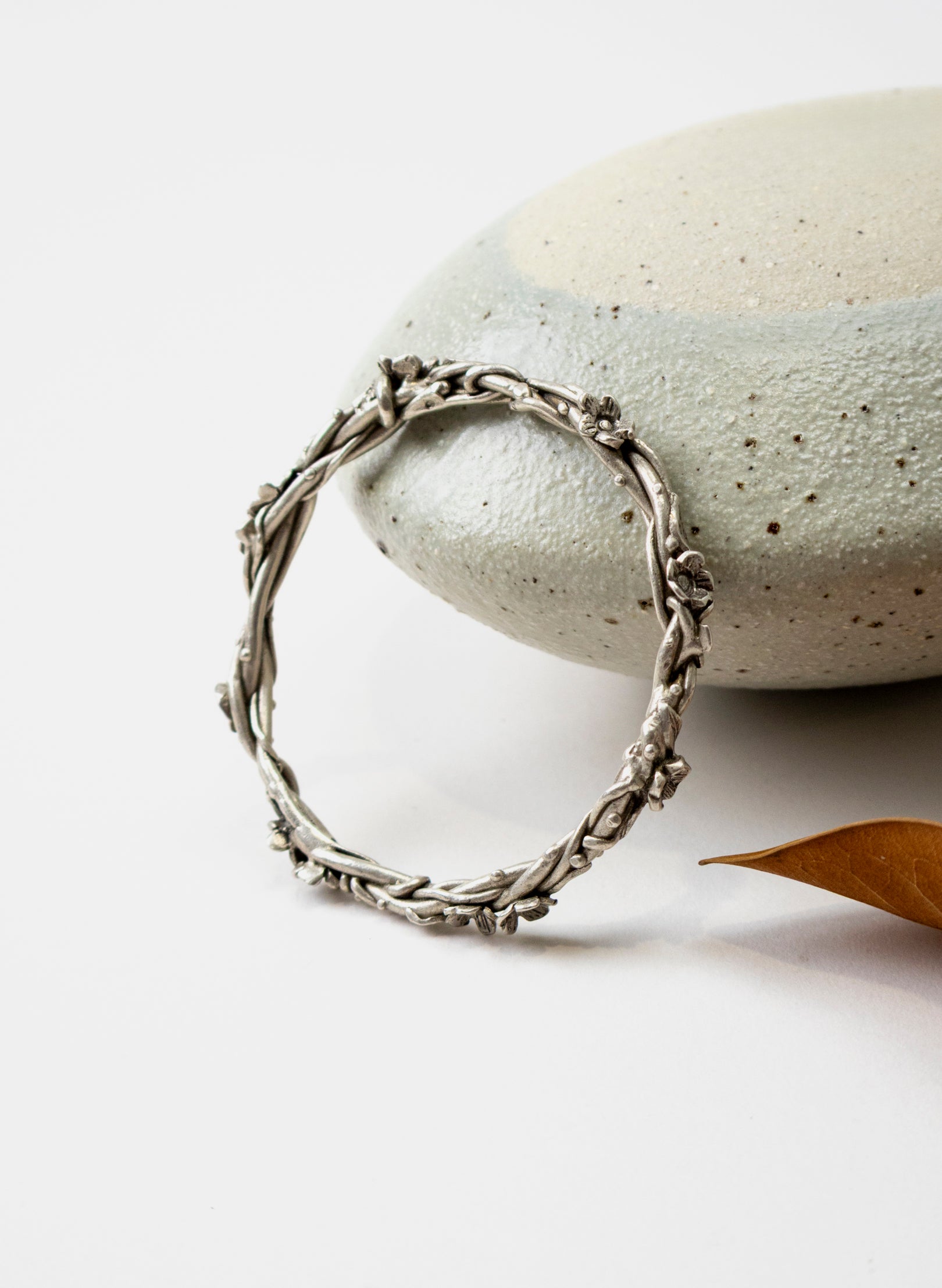 Flower and Leaf Bangle - Sterling Silver
