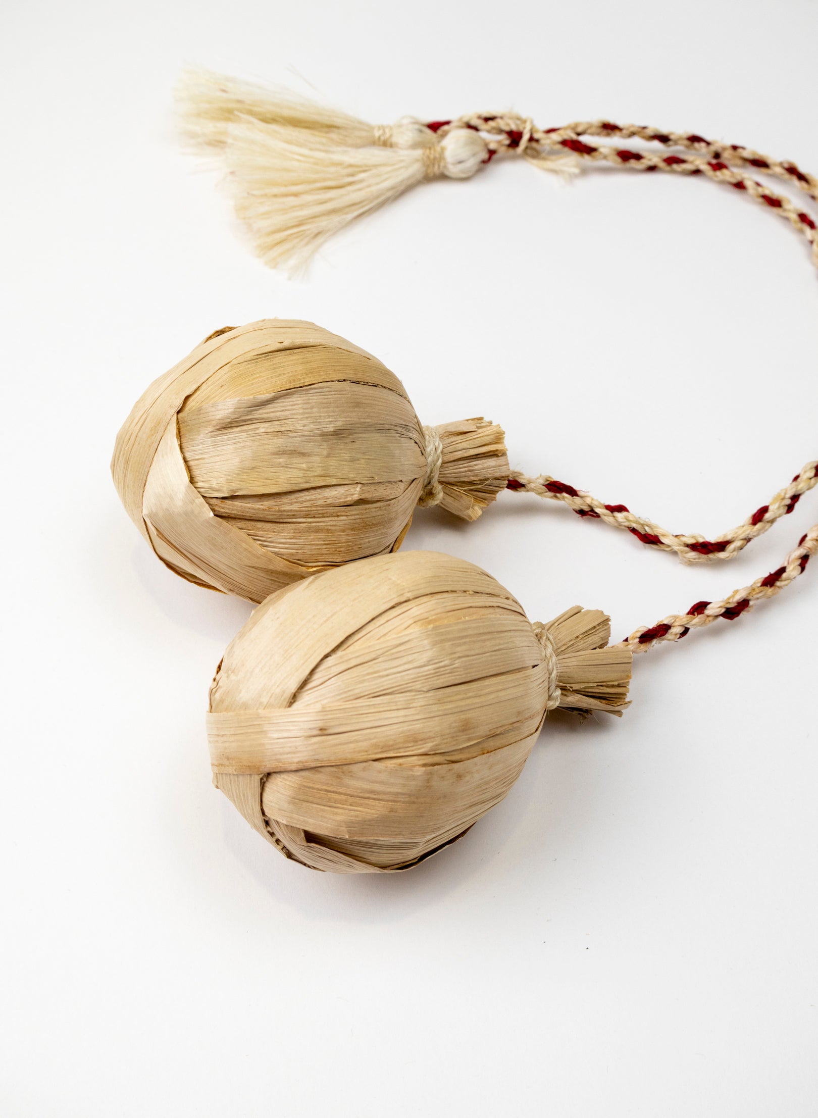 Long Handle Muka and Raupō Poi - Red