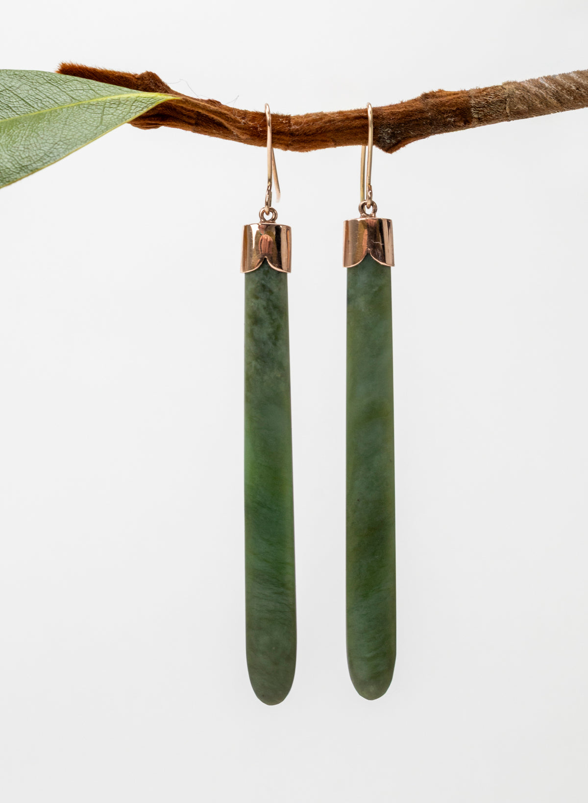 Gold Capped Pounamu Drop Earrings