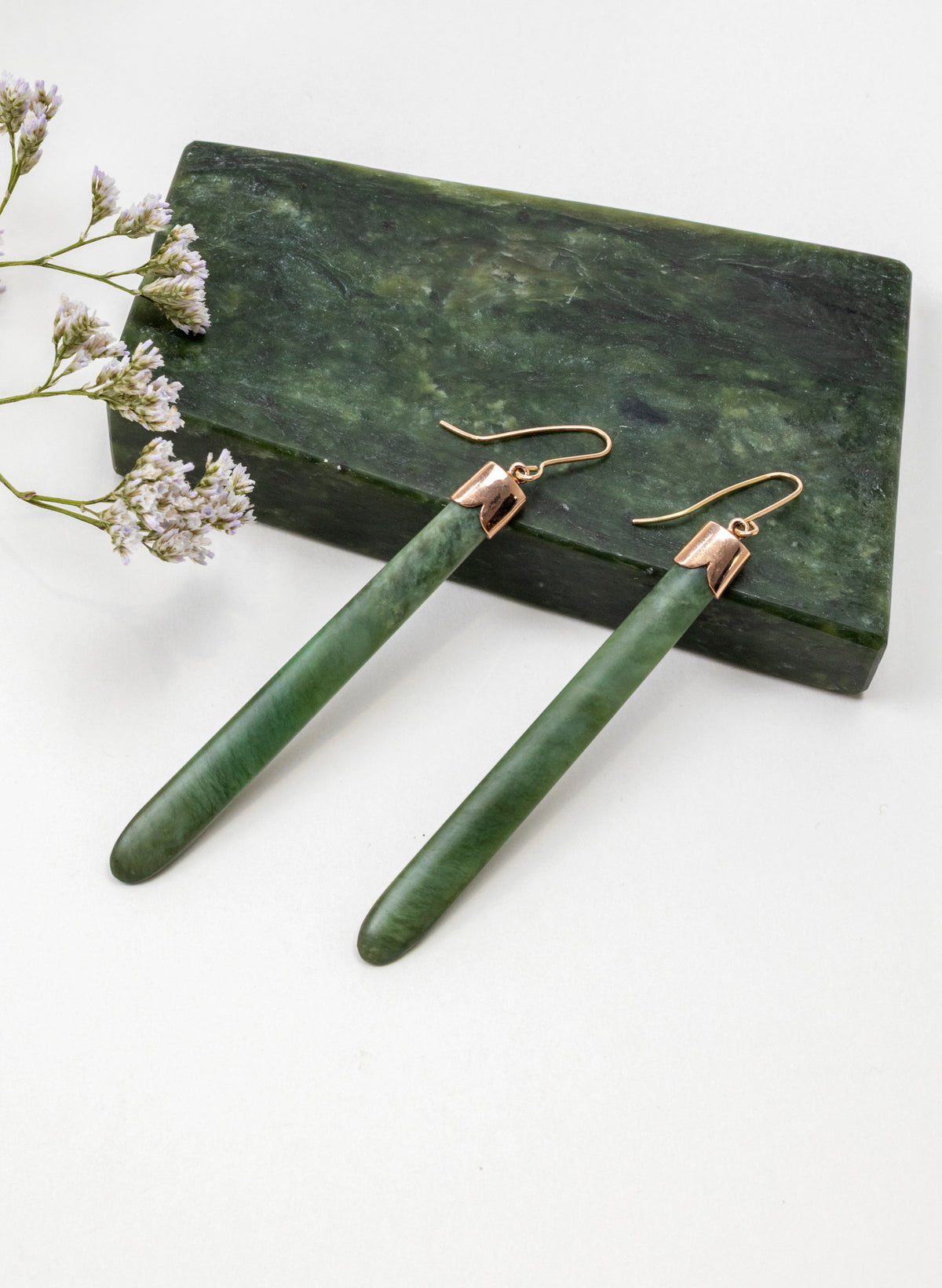 Gold Capped Pounamu Drop Earrings
