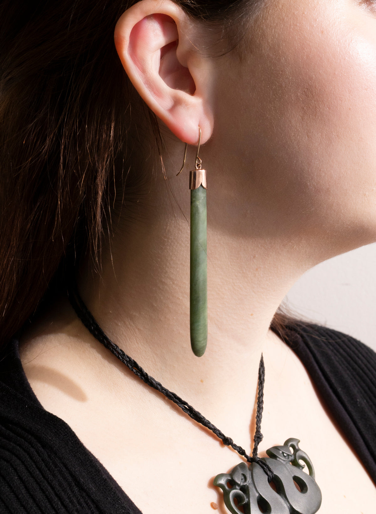 Gold Capped Pounamu Drop Earrings