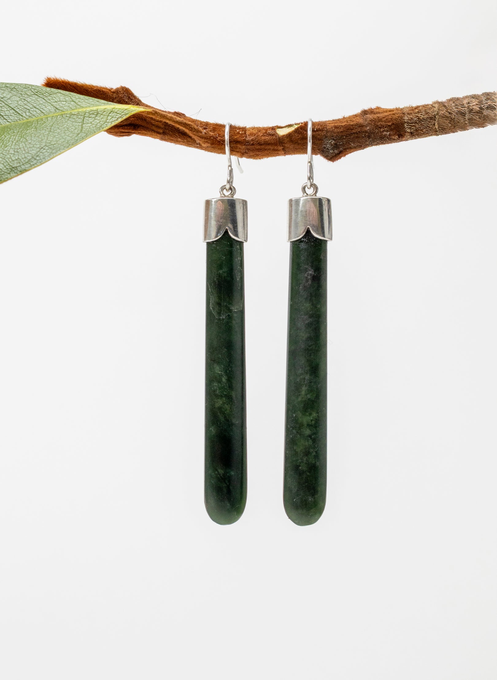 Silver Capped Pounamu Drop Earrings