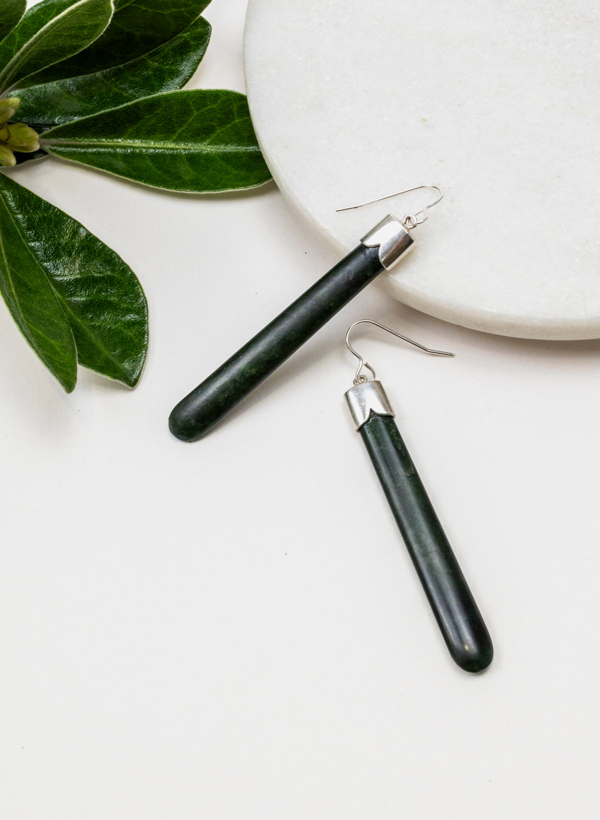Silver Capped Pounamu Drop Earrings