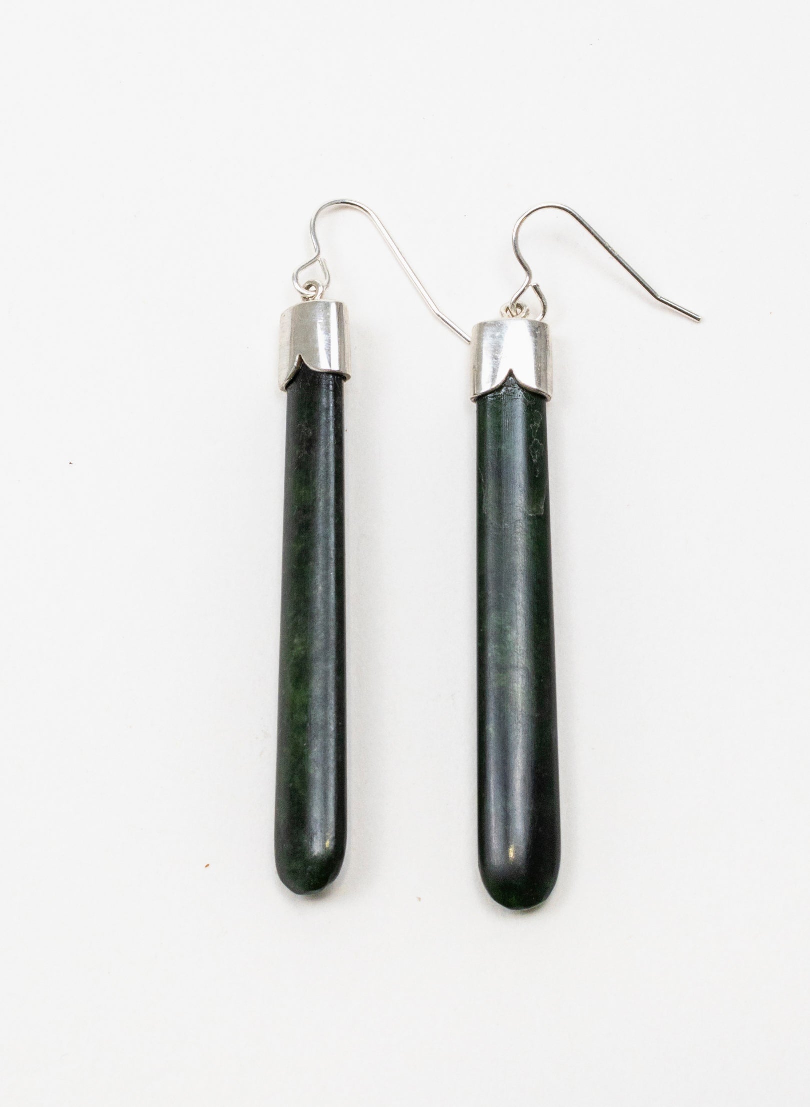 Silver Capped Pounamu Drop Earrings