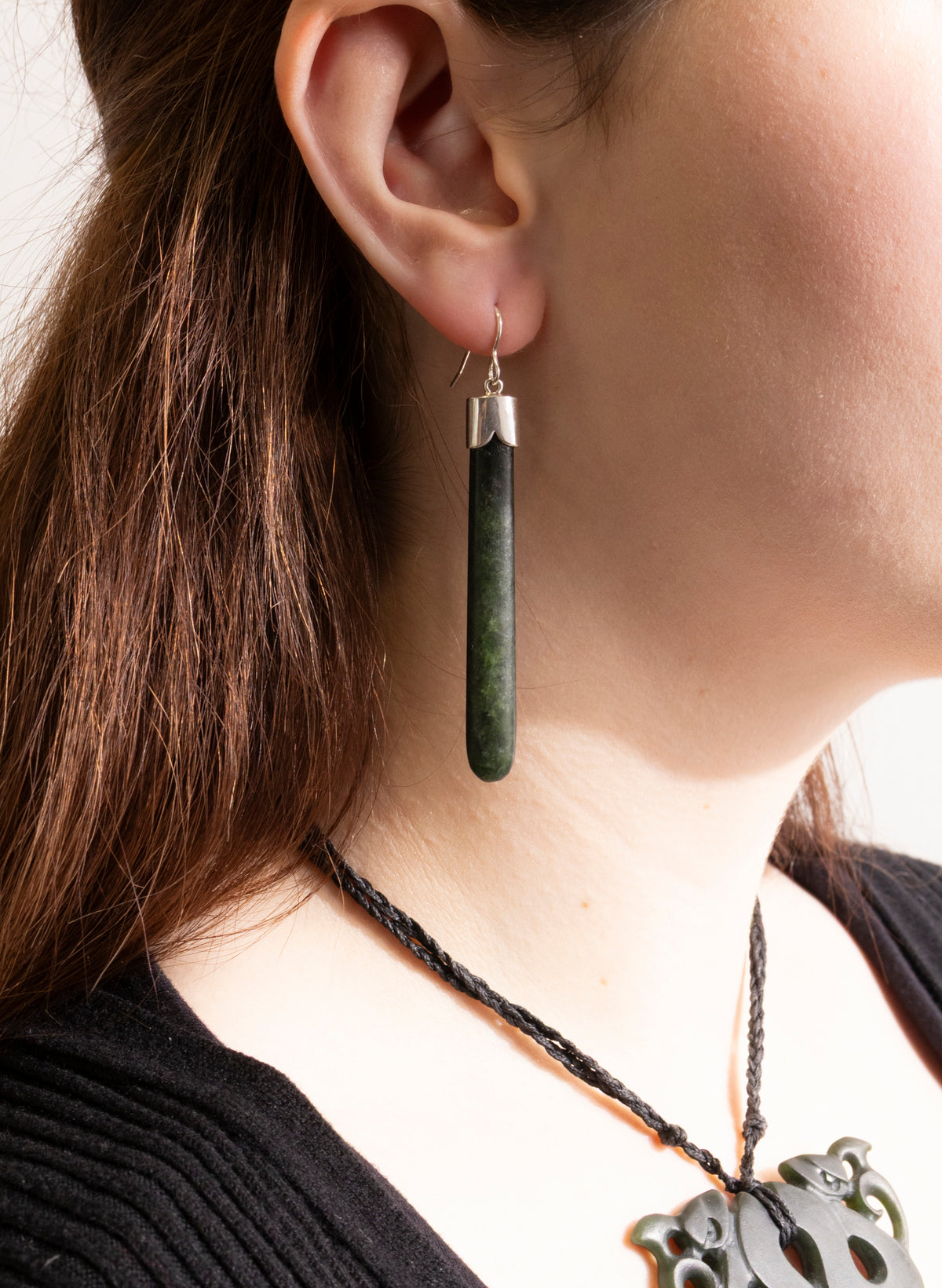 Silver Capped Pounamu Drop Earrings