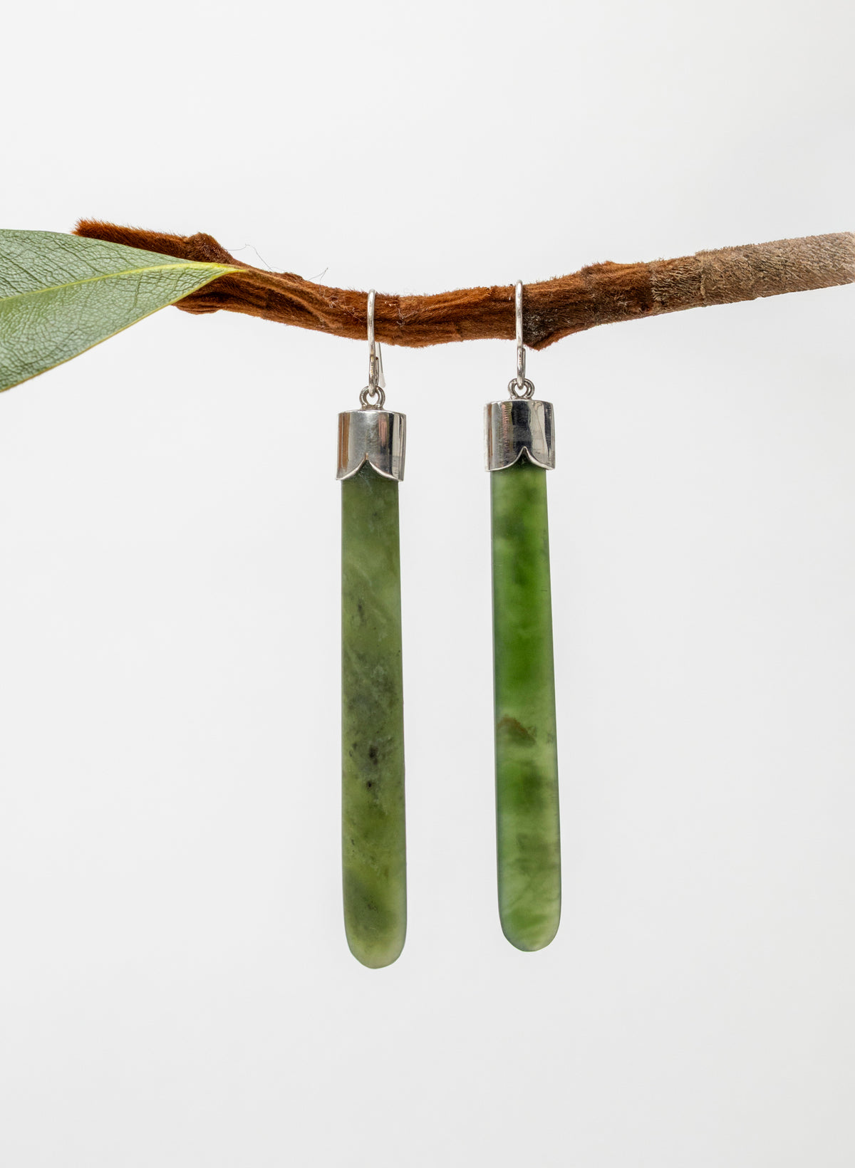 Silver Capped Pounamu Drop Earrings