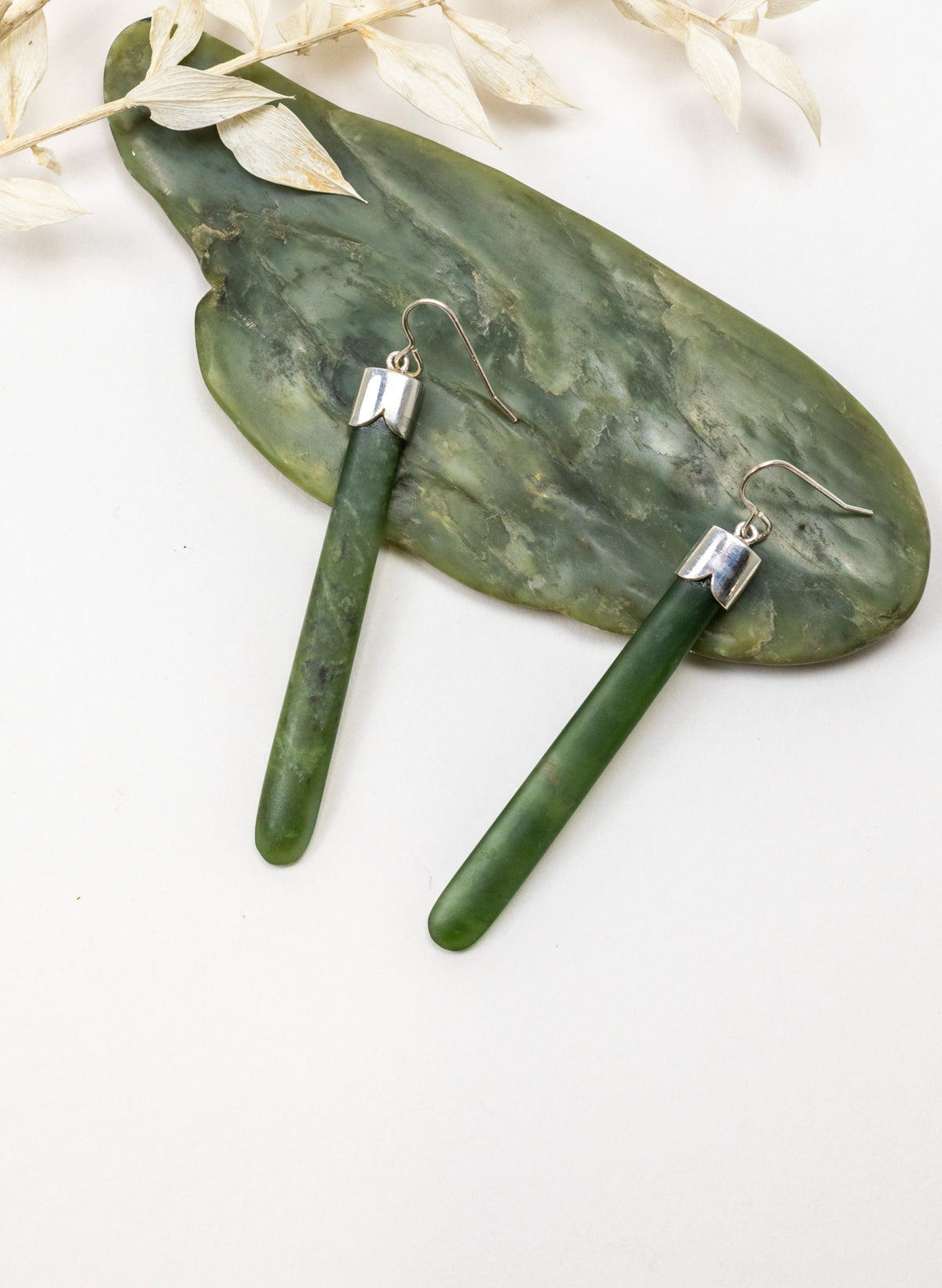 Silver Capped Pounamu Drop Earrings