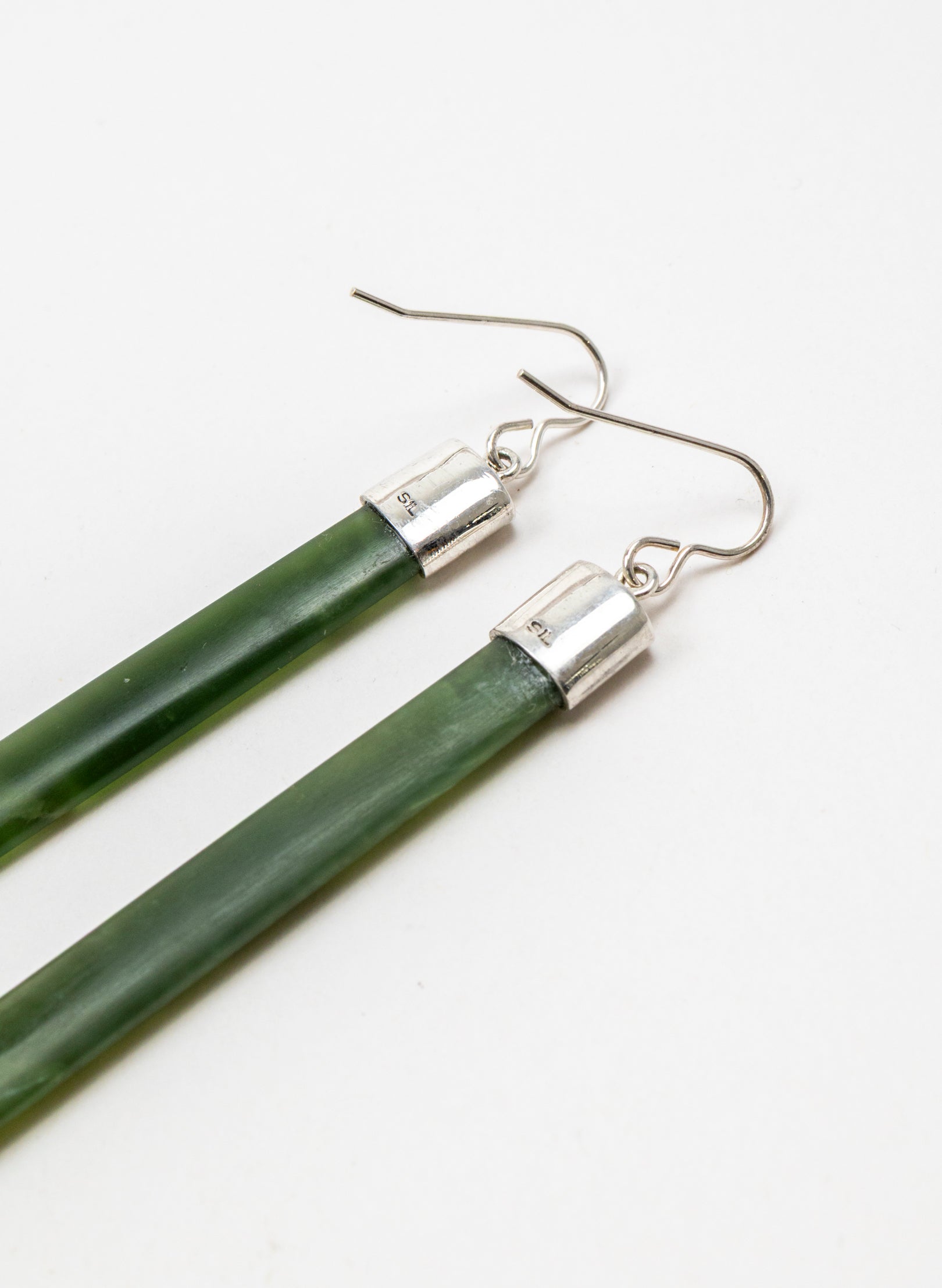 Silver Capped Pounamu Drop Earrings