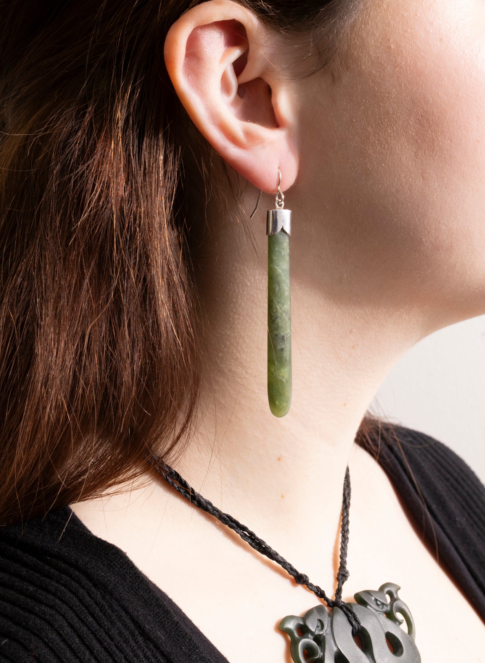 Silver Capped Pounamu Drop Earrings