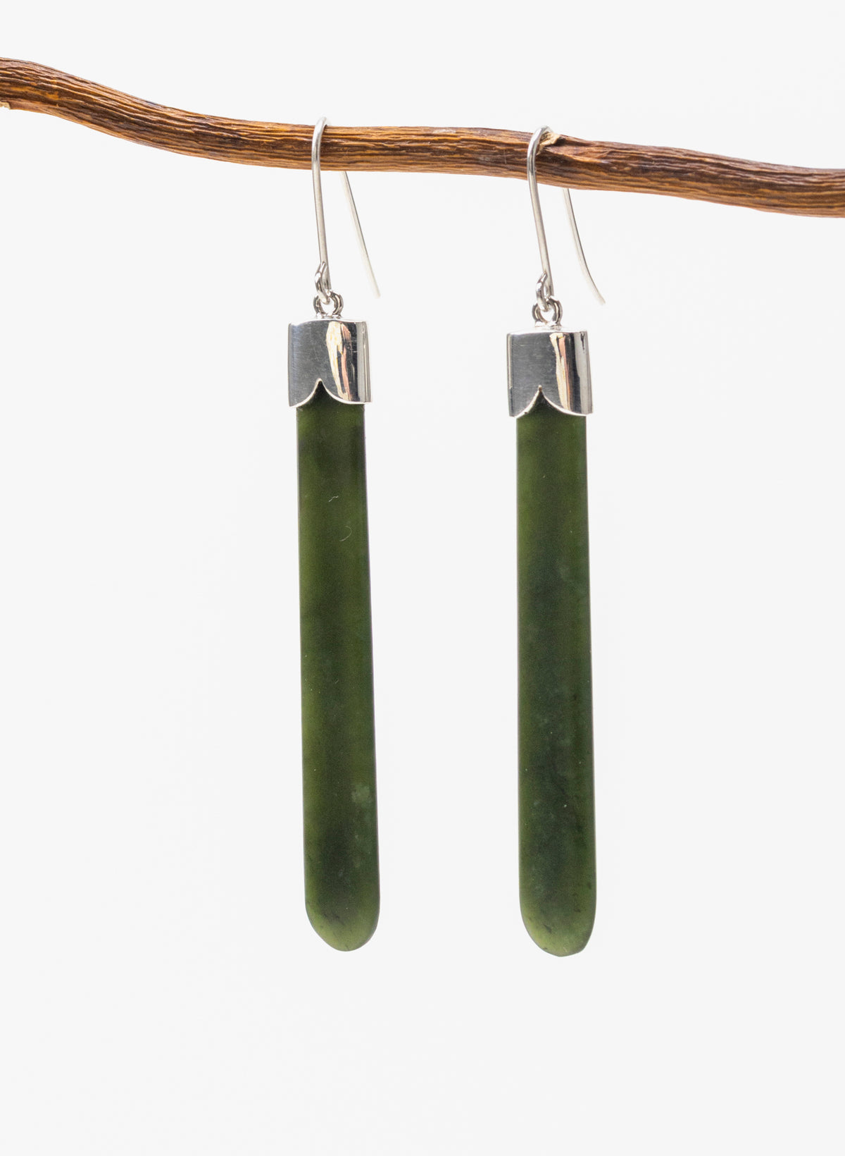 Silver Capped Pounamu Drop Earrings